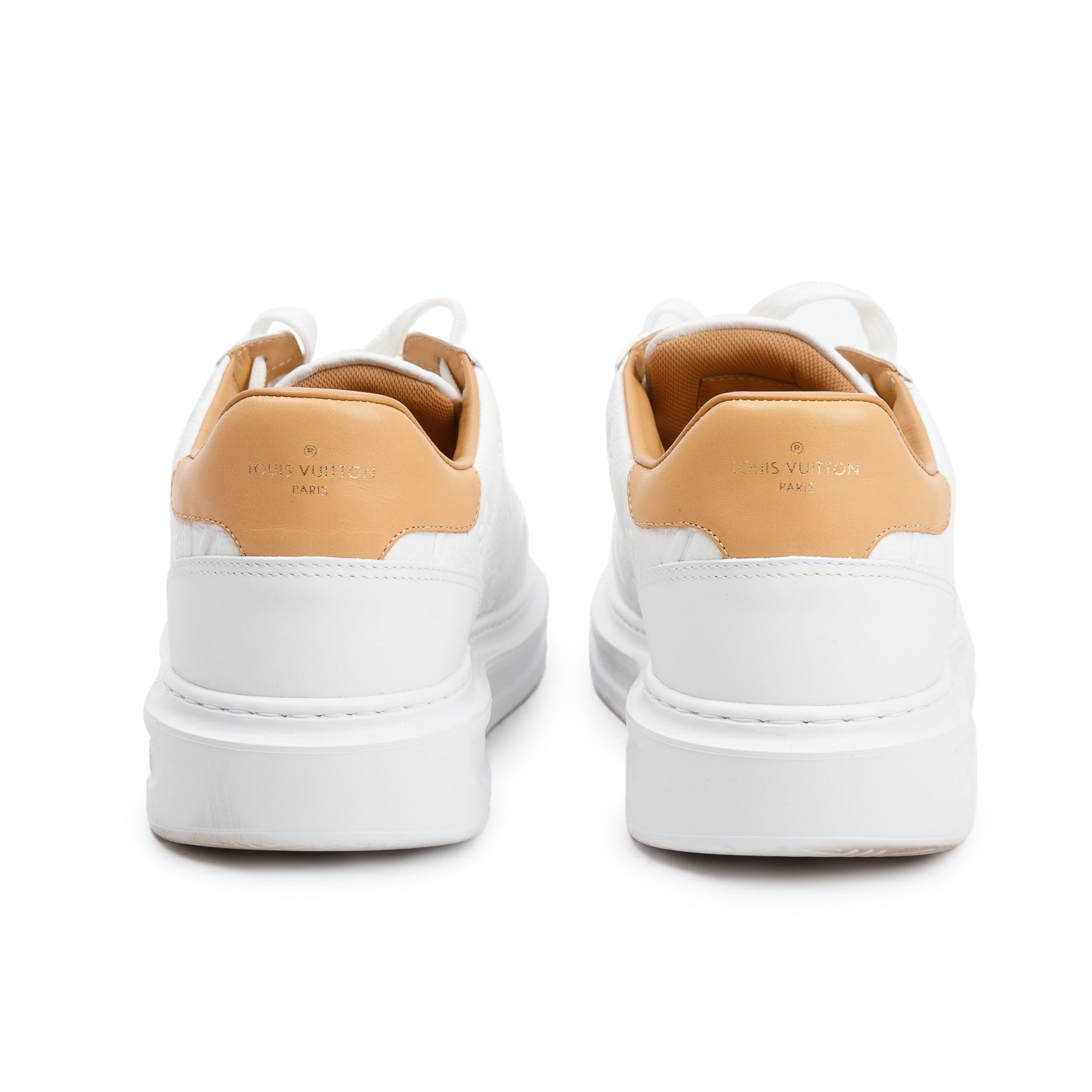 Louis Vuitton 2020 White Monogram Embosssed Leather Beverly Hills Sneakers, Size 6.5 w/ Box