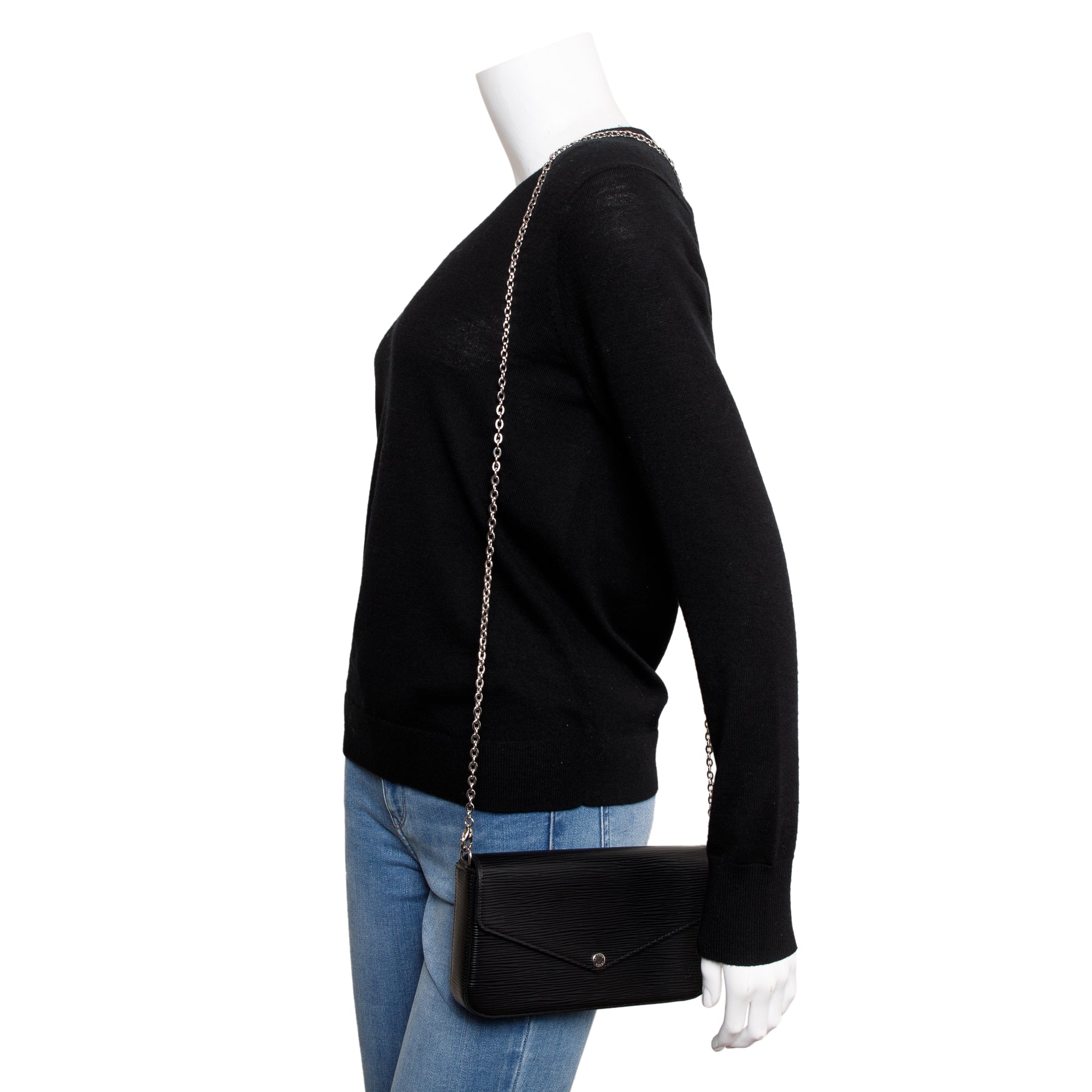 Louis Vuitton 2021 Black Epi Leather Felicie Pochette Bag w/ Box, Receipt & Inserts