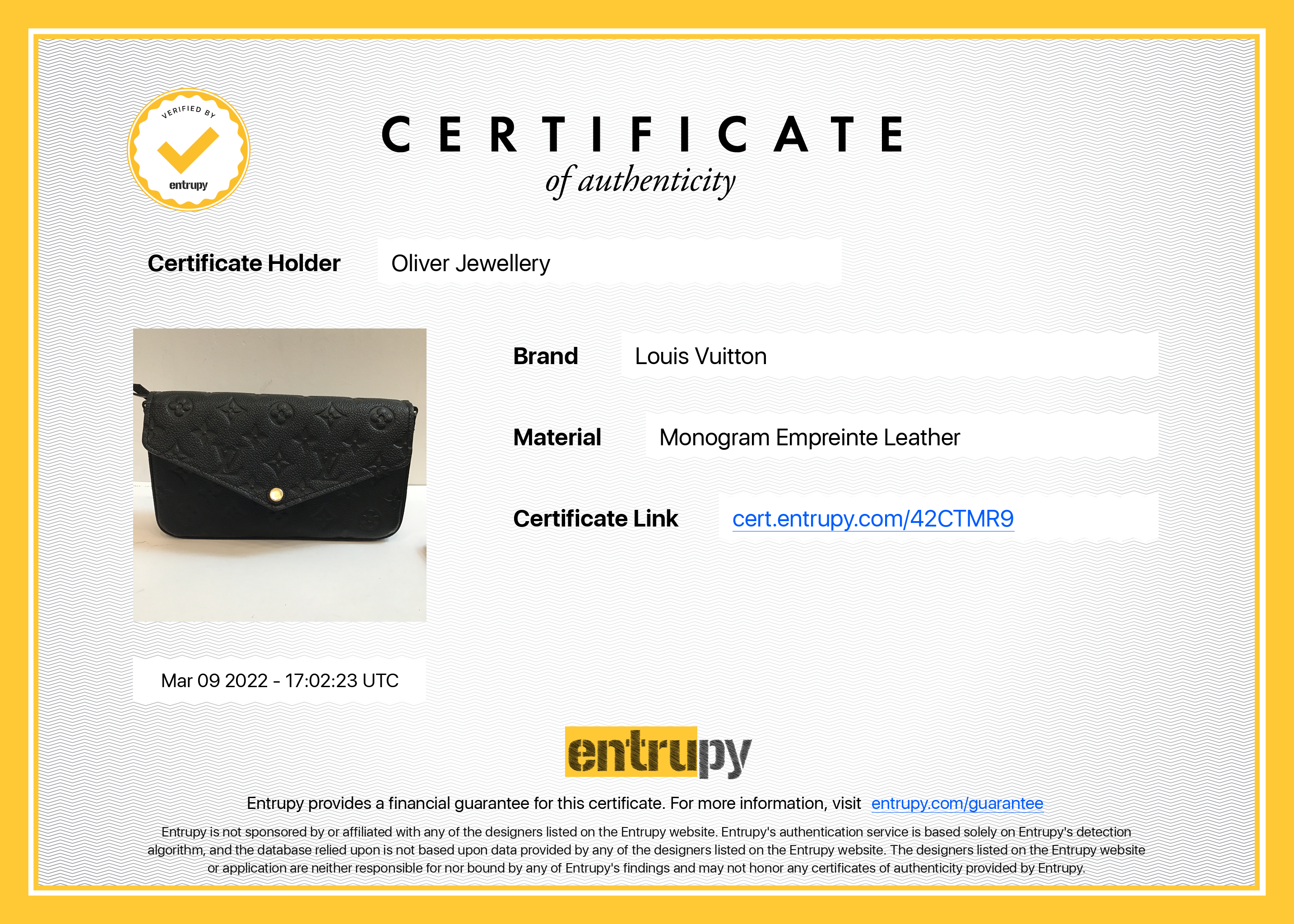 Louis Vuitton 2021 Black Monogram Empreinte Felicie Pochette Bag w/ Box & Receipt