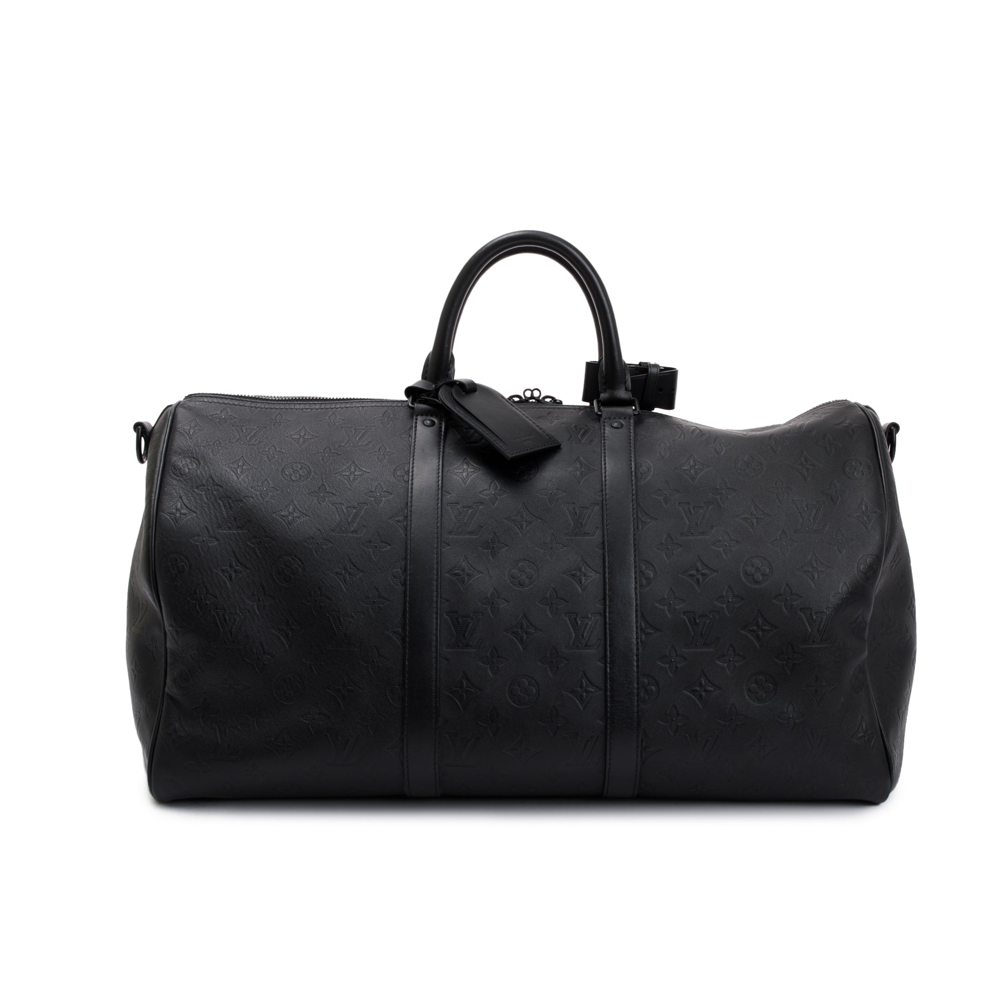 Louis Vuitton 2021 Black Monogram Shadow Embossed Keepall Bandouliere 50 w/ Box & Receipt