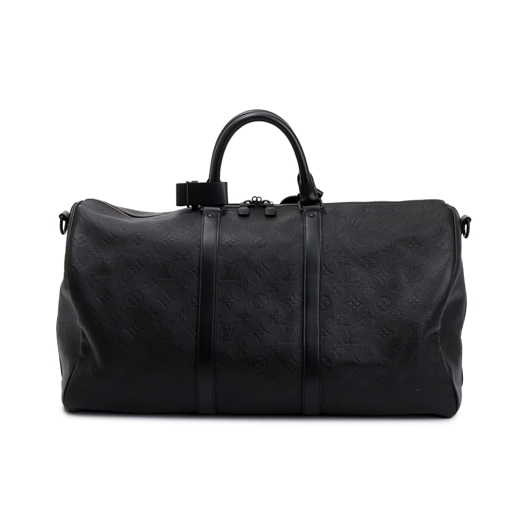 Louis Vuitton 2021 Black Monogram Shadow Embossed Keepall Bandouliere 50 w/ Box & Receipt