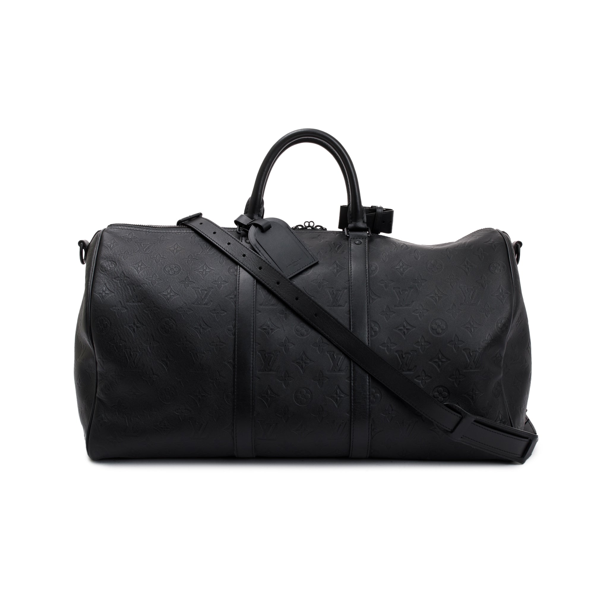 Louis Vuitton 2021 Black Monogram Shadow Embossed Keepall Bandouliere 50 w/ Box & Receipt