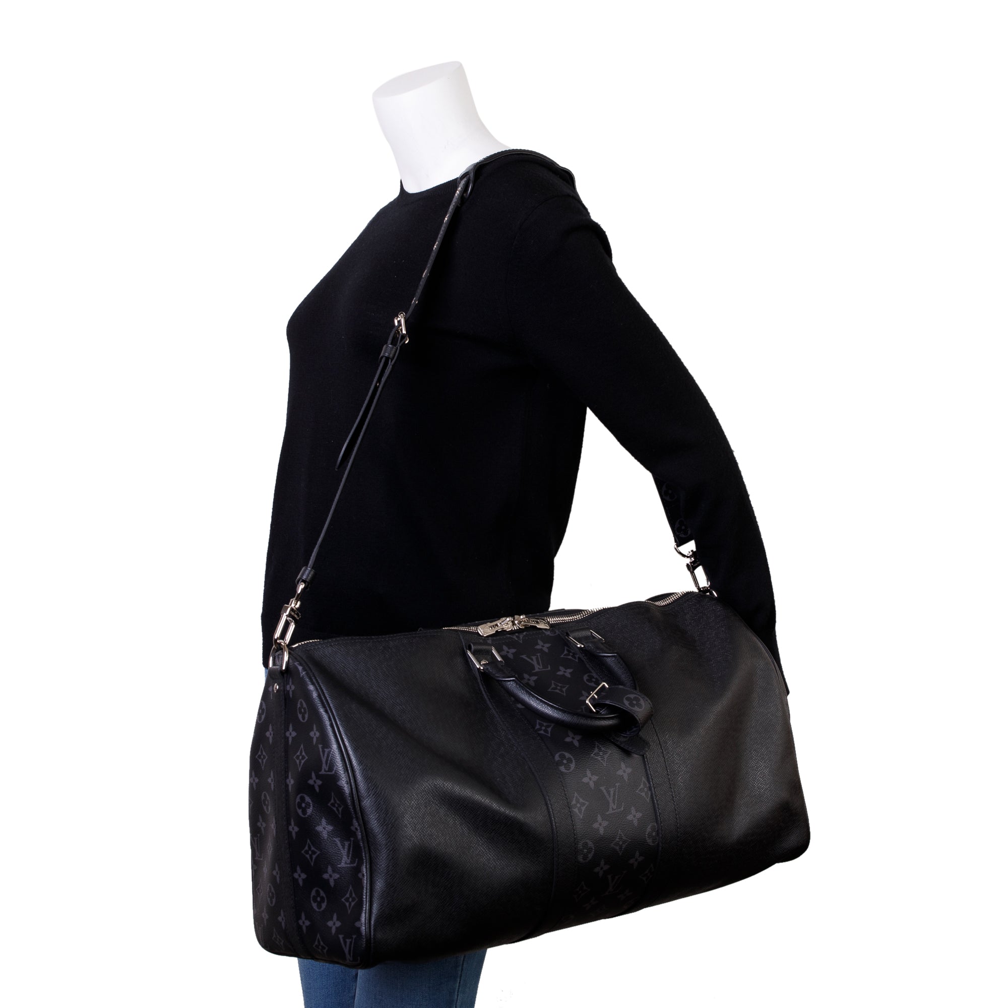 Louis Vuitton 2021 Black Taigarama Keepall Bandouliere 50 w/ Box