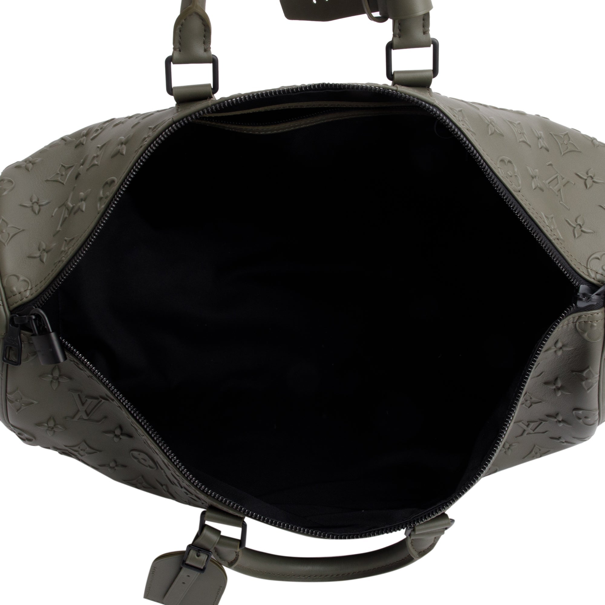 Louis Vuitton 2021 Khaki Monogram Seal Leather Keepall Bandouliere 50 w/ Box