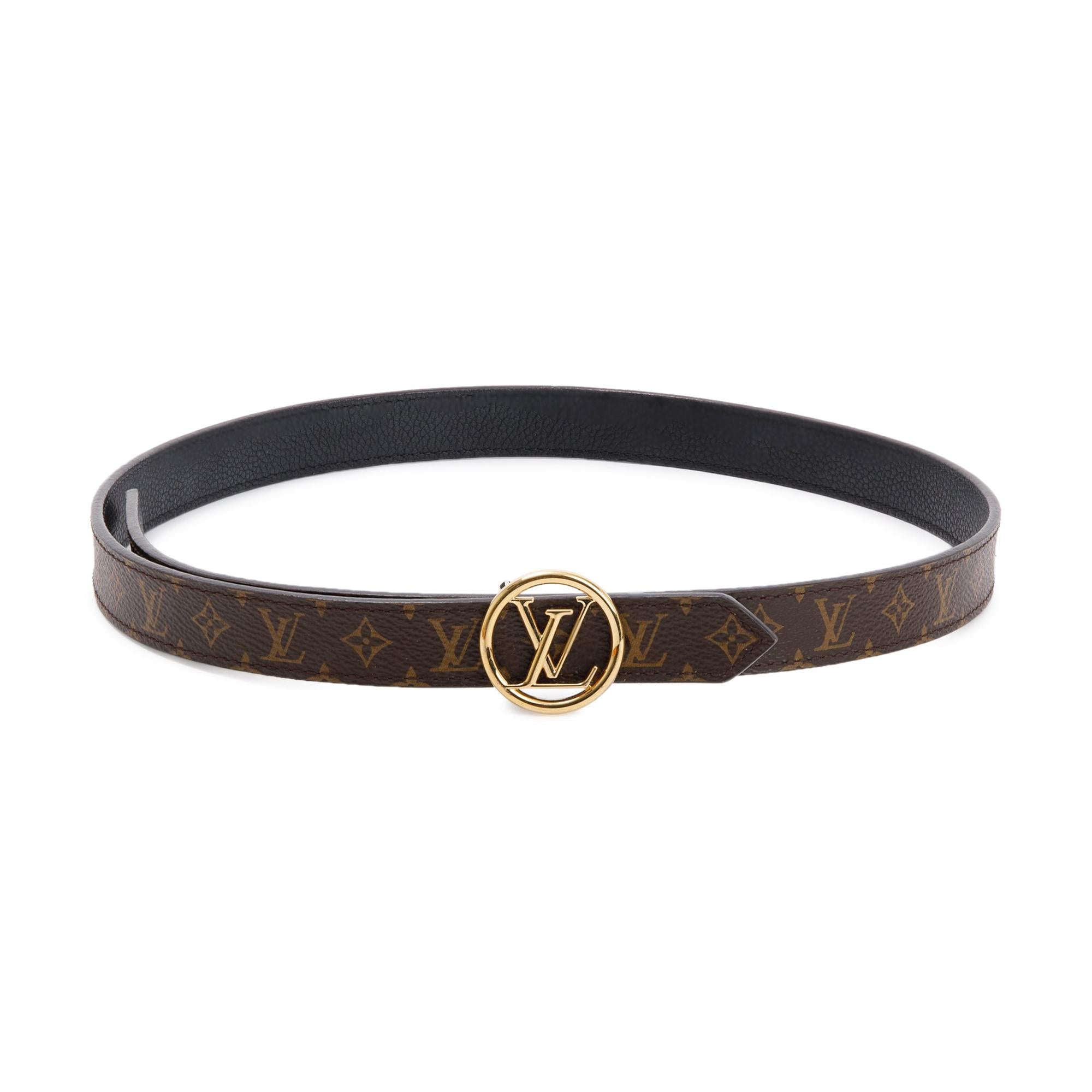 Louis Vuitton 2021 Monogram Canvas & Black Leather Circle LV 20 MM Reversible Belt, Size 75 30 w/ Box & Receipt
