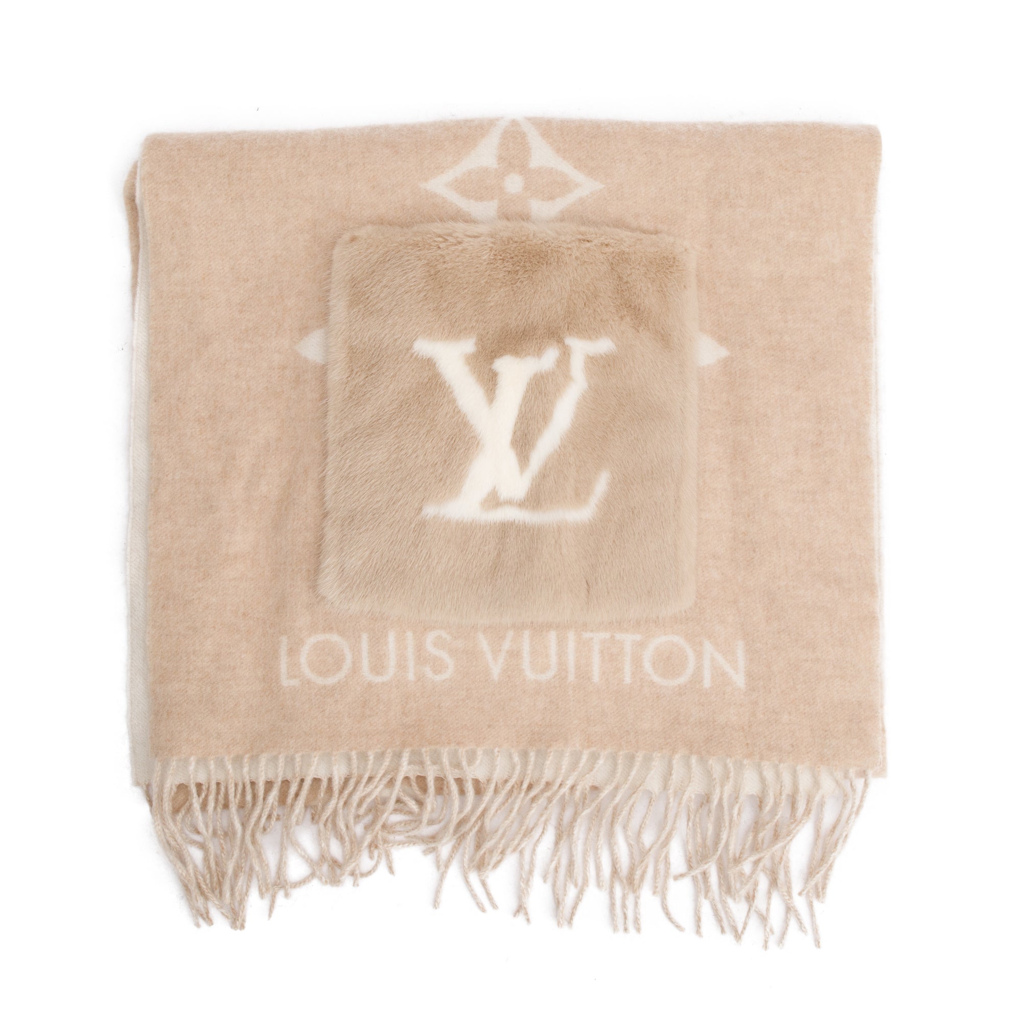 Louis Vuitton 2021 Neutral/Beige Cashmere Mink Fur Pocket Monogram Cold Reykjavik Scarf