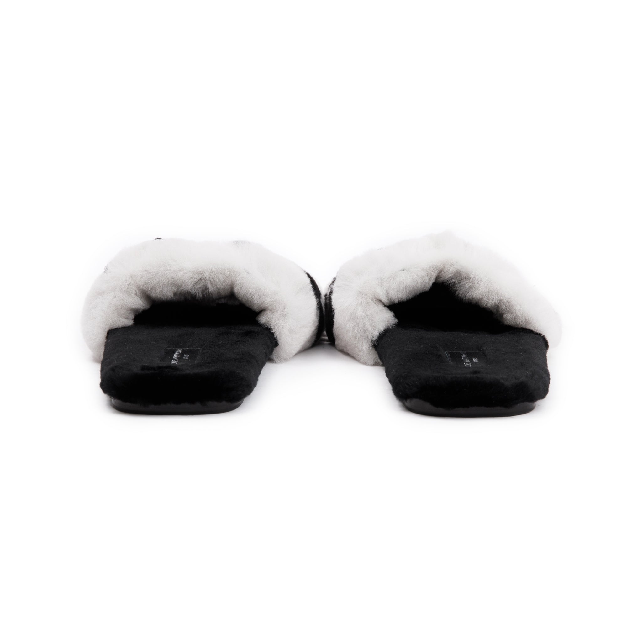 Louis Vuitton 2021 White/Black Monogram Print Fur Mink Flat Mules, Size 38 w/ Box