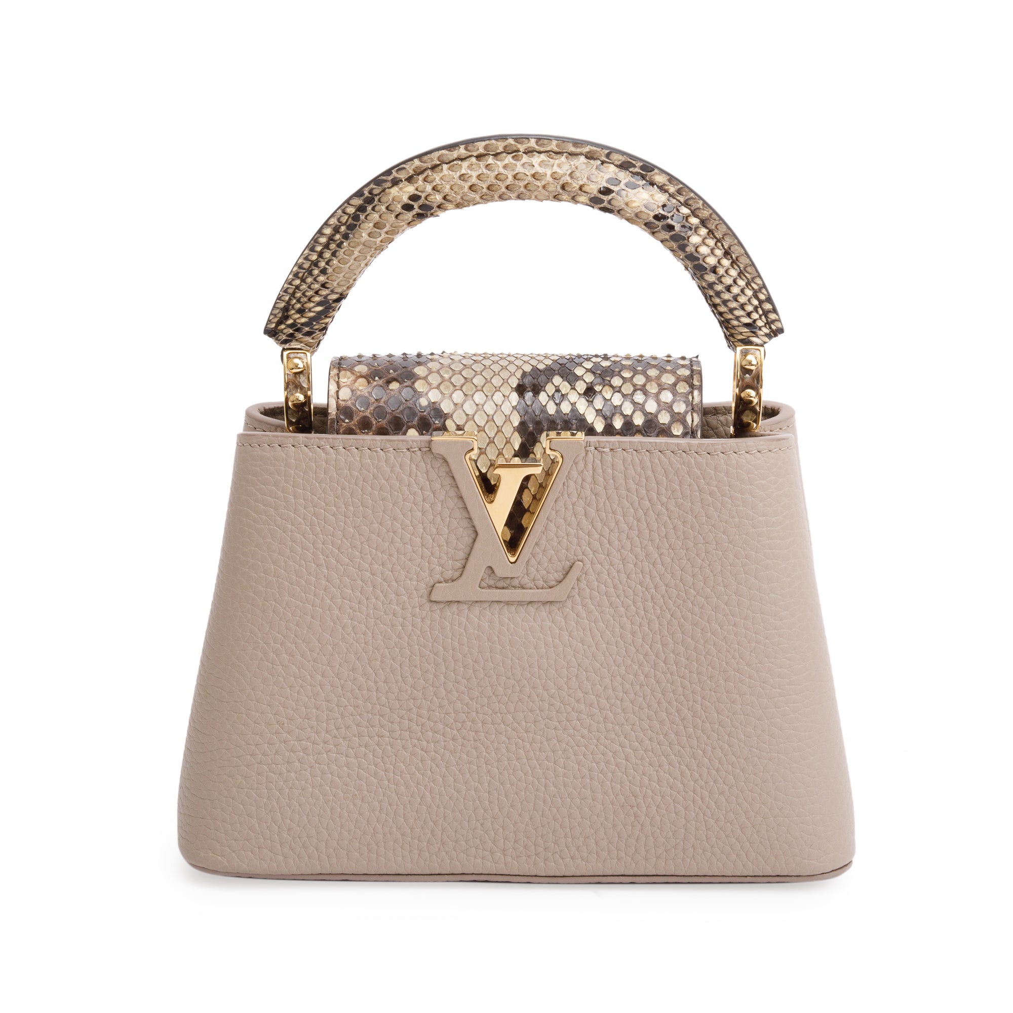 Louis Vuitton 2022 Beige Taurillon Leather Python Trim Capucines Mini w/ Strap
