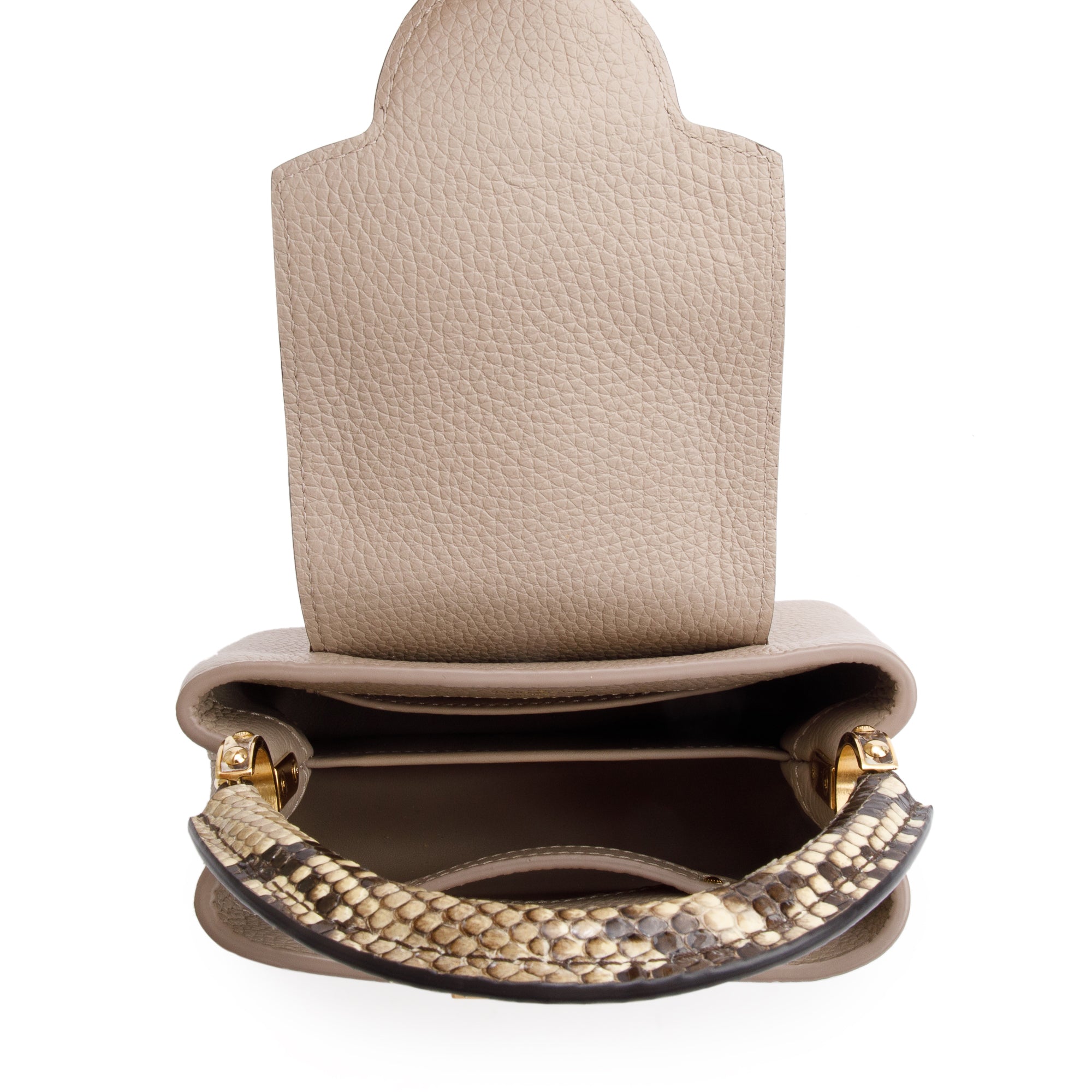 Louis Vuitton 2022 Beige Taurillon Leather Python Trim Capucines Mini w/ Strap