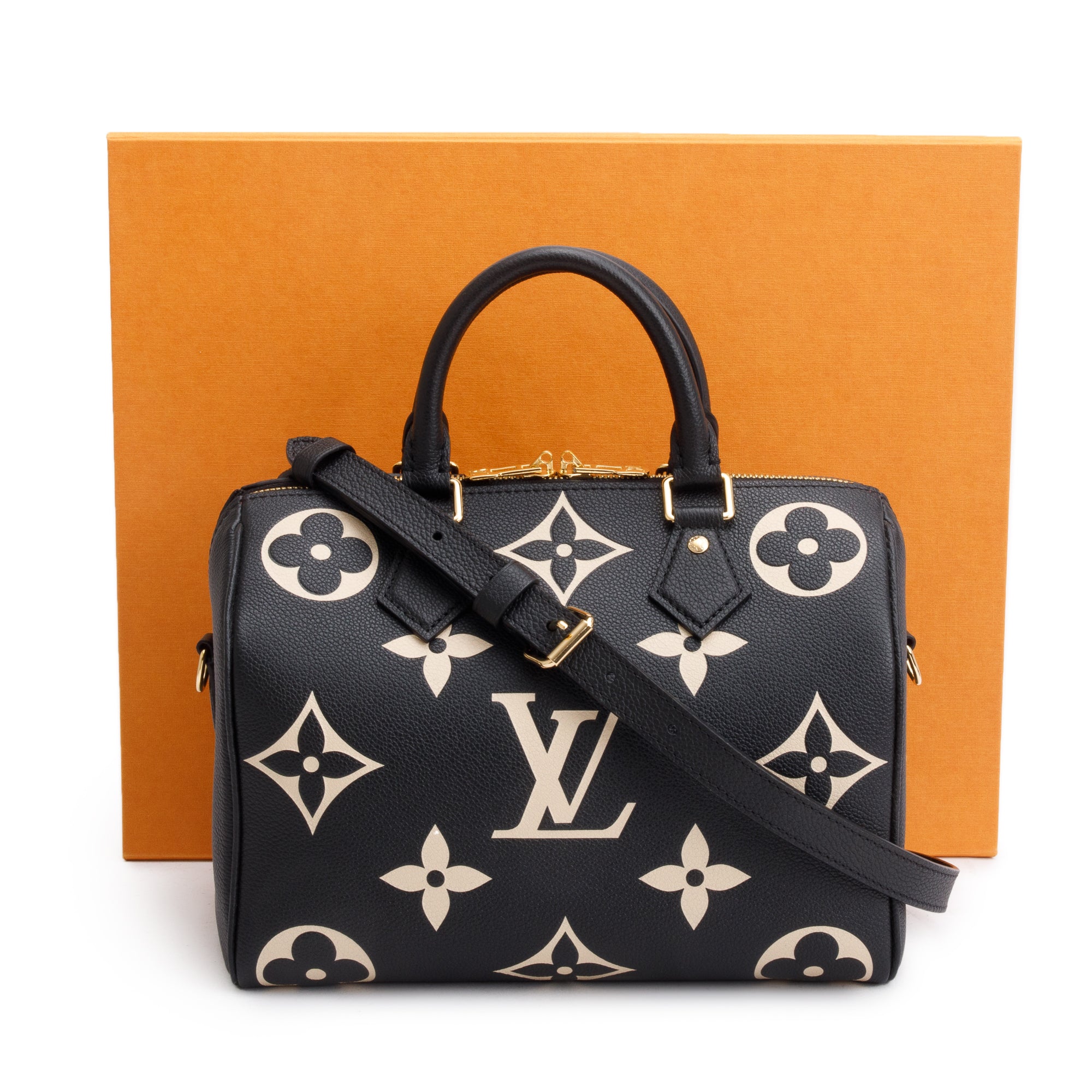 Louis Vuitton 2022 Bicolor Monogram Empreinte Leather Speedy Bandouliere 25 w/ Box
