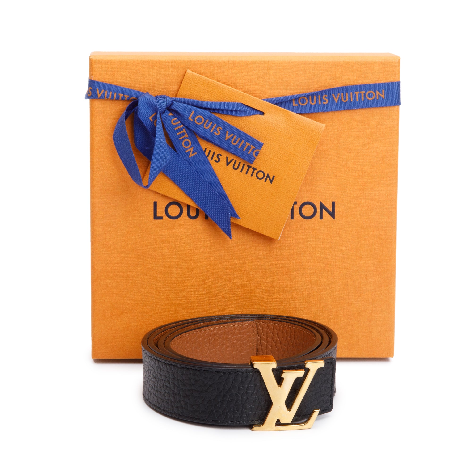 Louis Vuitton 2022 Black & Brown Taurillon Leather LV Initials 30 MM Reversible Belt 90 36 w/ Box