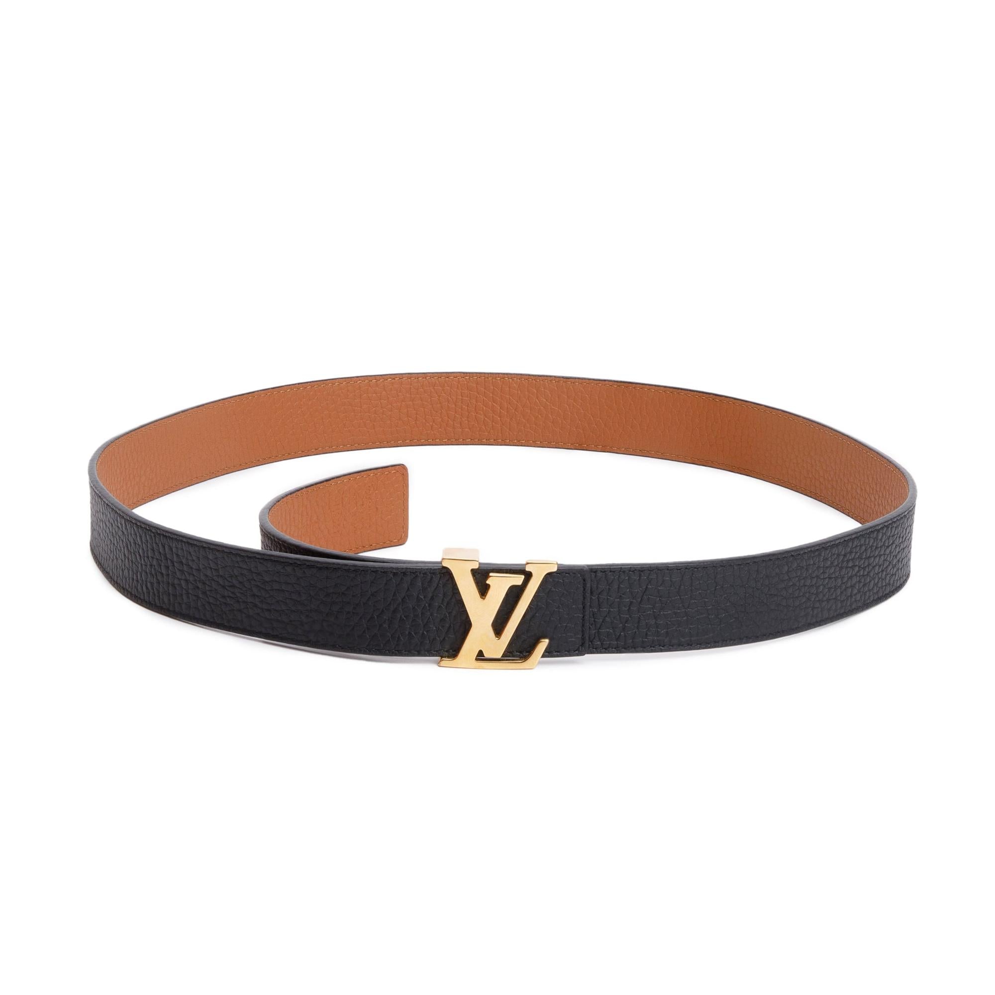 Louis Vuitton 2022 Black & Brown Taurillon Leather LV Initials 30 MM Reversible Belt 90 36 w/ Box
