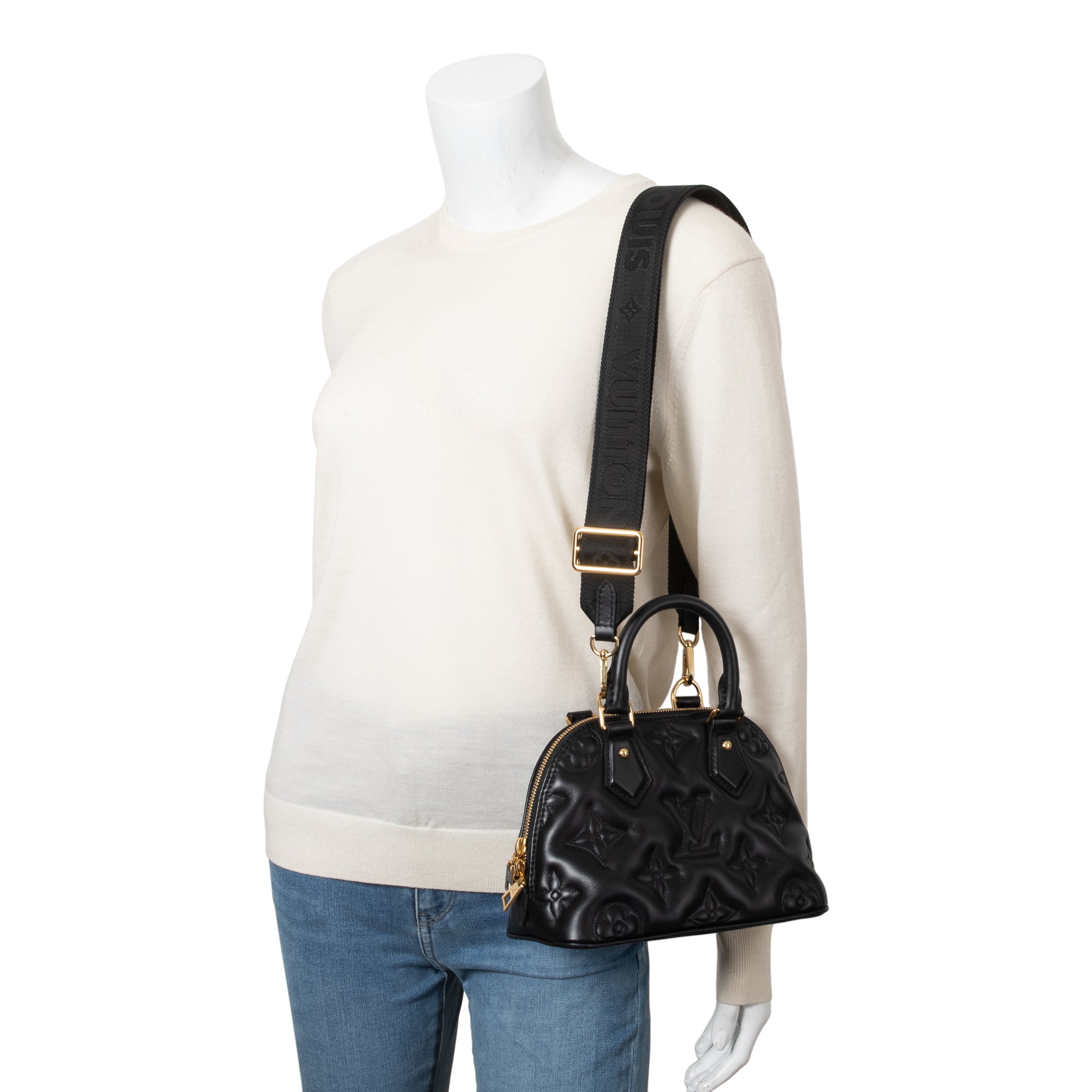 Louis Vuitton 2022 Black Bubblegram Embossed Leather Alma BB w/ Strap & Receipt