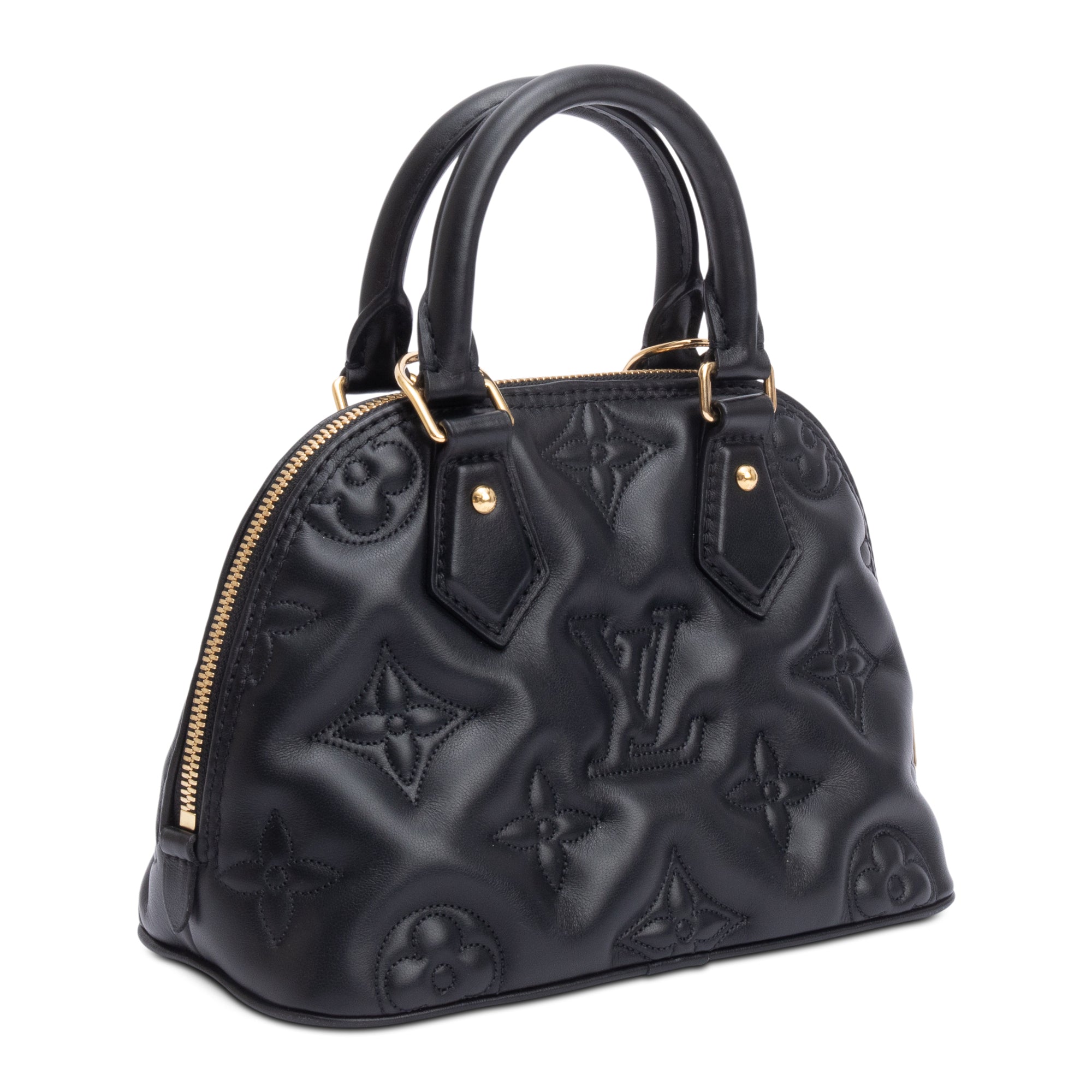 Louis Vuitton 2022 Black Bubblegram Embossed Leather Alma BB w/ Strap & Receipt