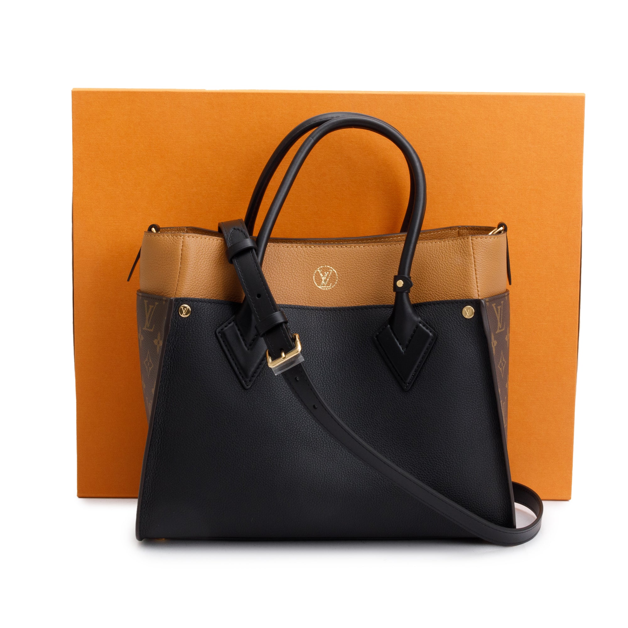 Louis Vuitton 2022 Black Calf Monogram On My Side MM Tote w/ Strap & Box