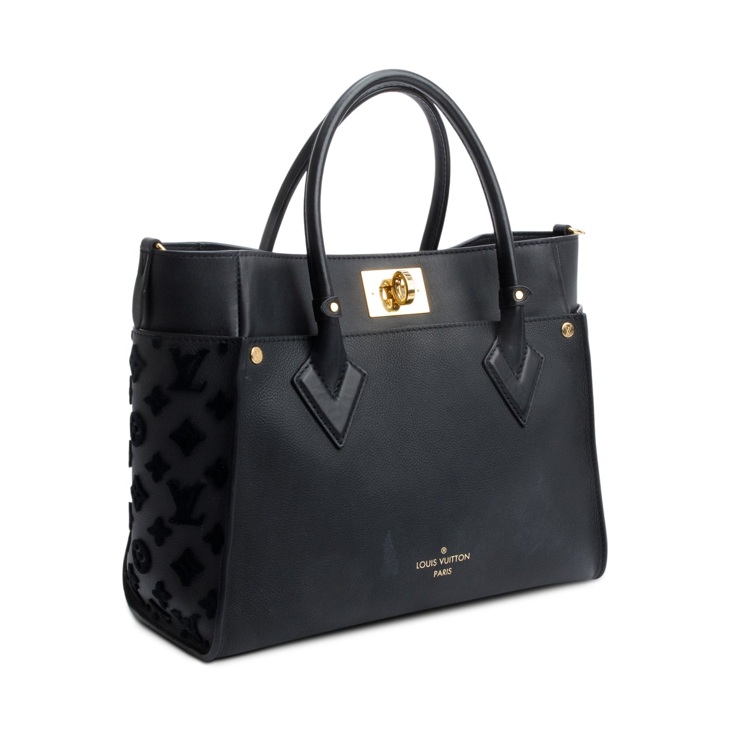 Louis Vuitton 2022 Black Calf Monogram Tufting On My Side MM Tote w/ Strap & Receipt