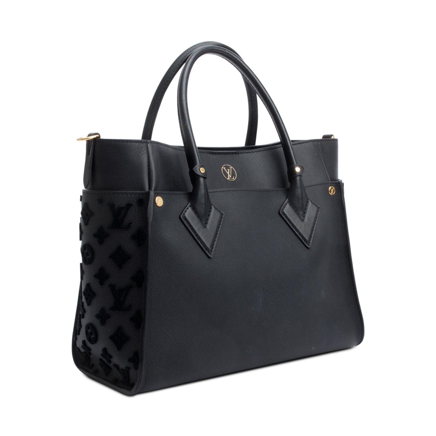 Louis Vuitton 2022 Black Calf Monogram Tufting On My Side MM Tote w/ Strap & Receipt