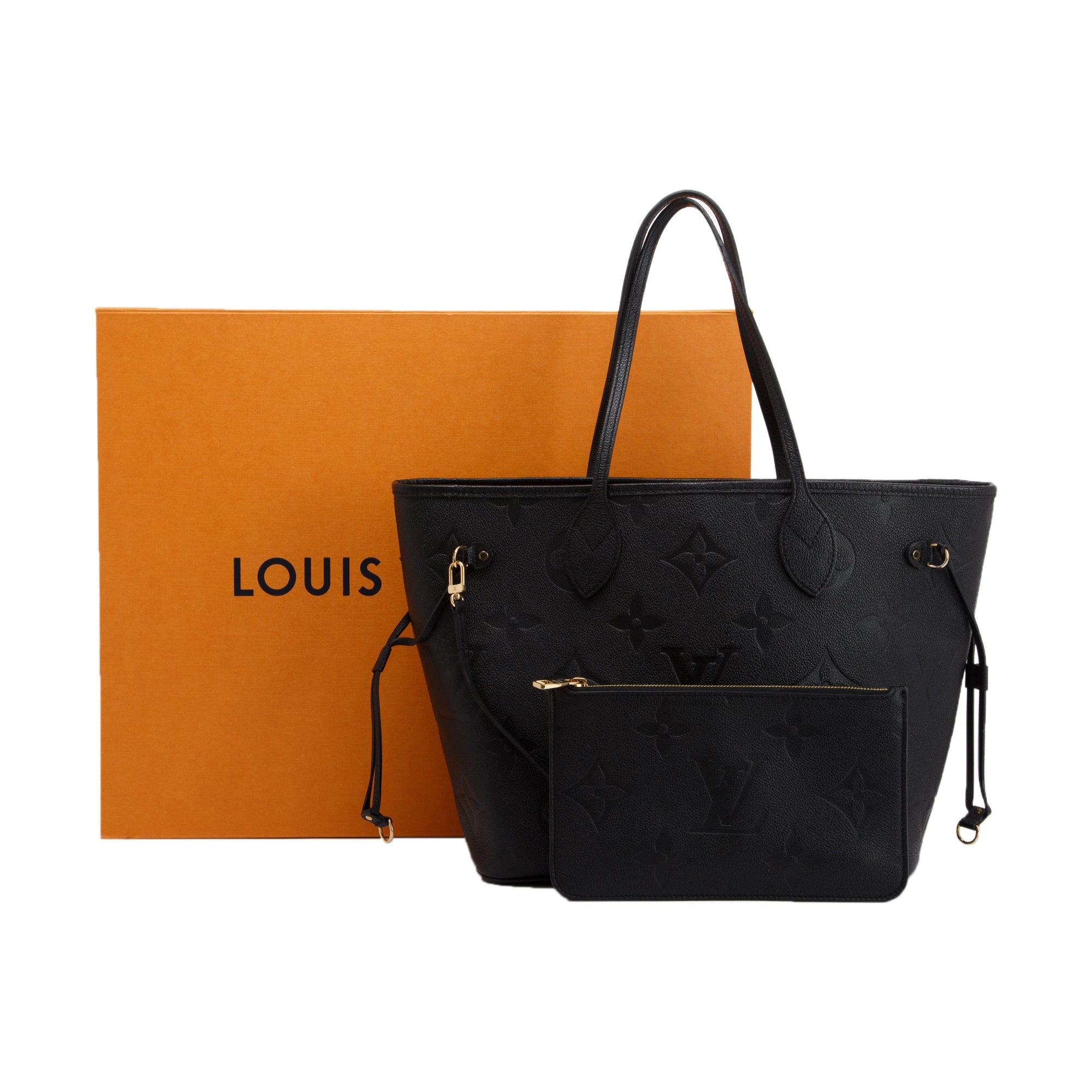 Louis Vuitton 2022 Black Empreinte Leather Neverfull MM w/ Pouch & Box