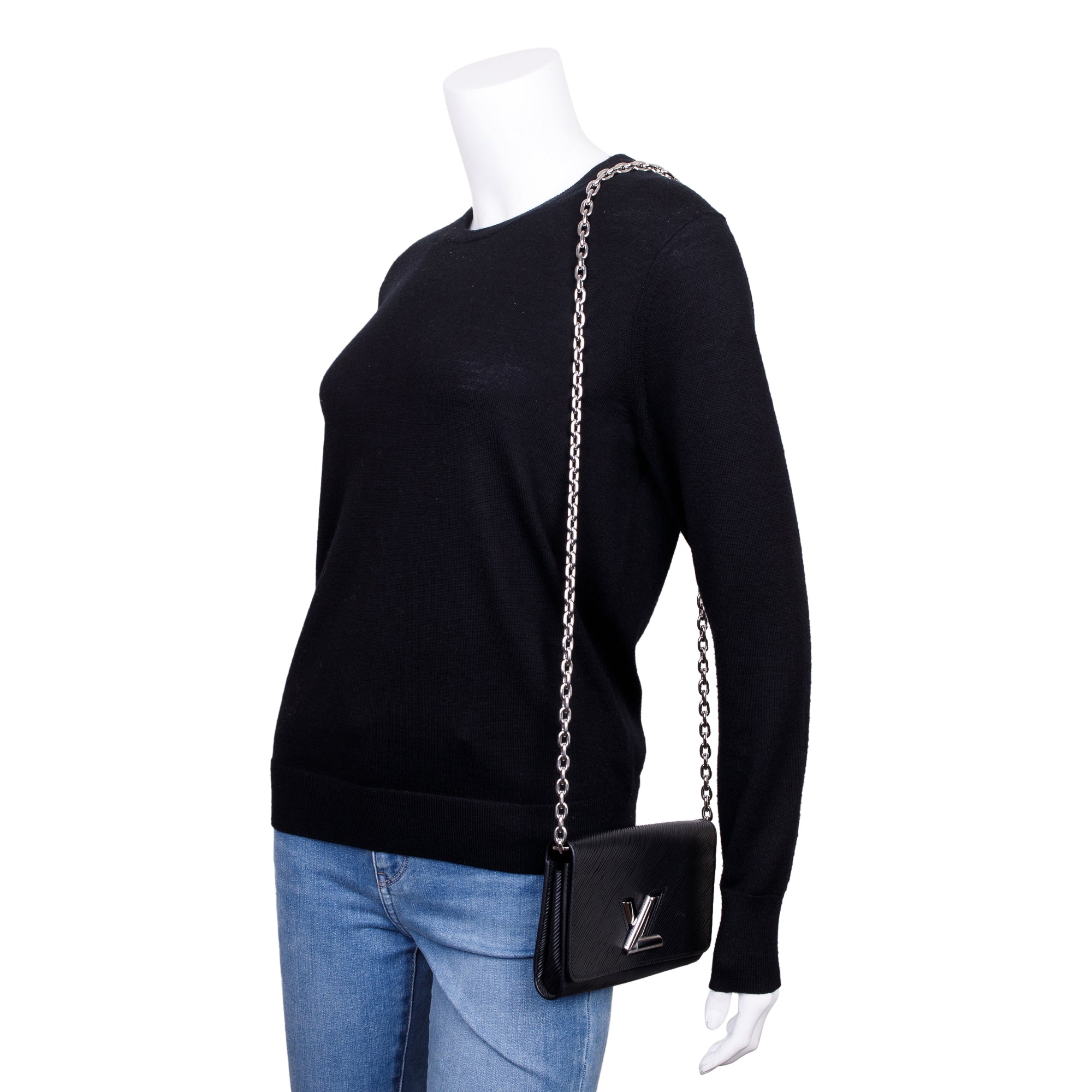 Louis Vuitton 2022 Black Epi Leather Twist Chain Wallet w/ Box