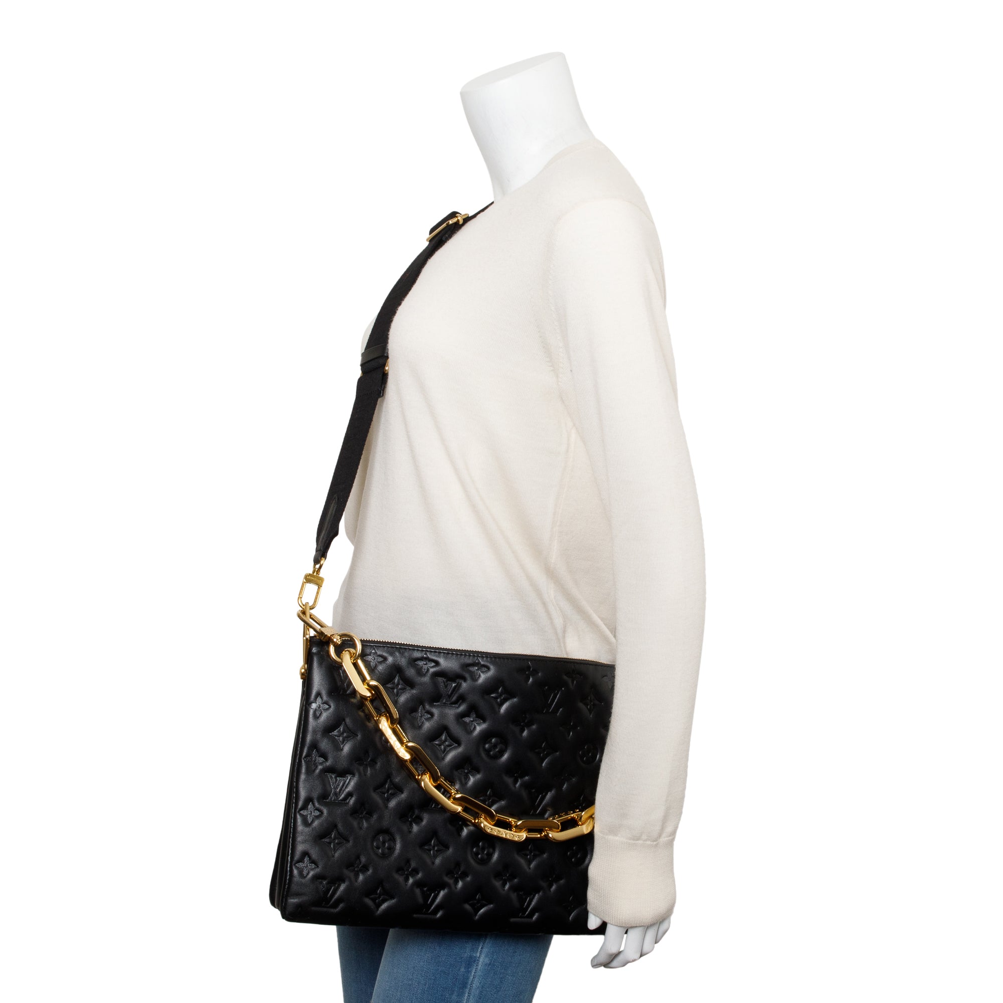 Louis Vuitton 2022 Black Monogram Embossed Lambskin Leather Coussin MM w/ Straps