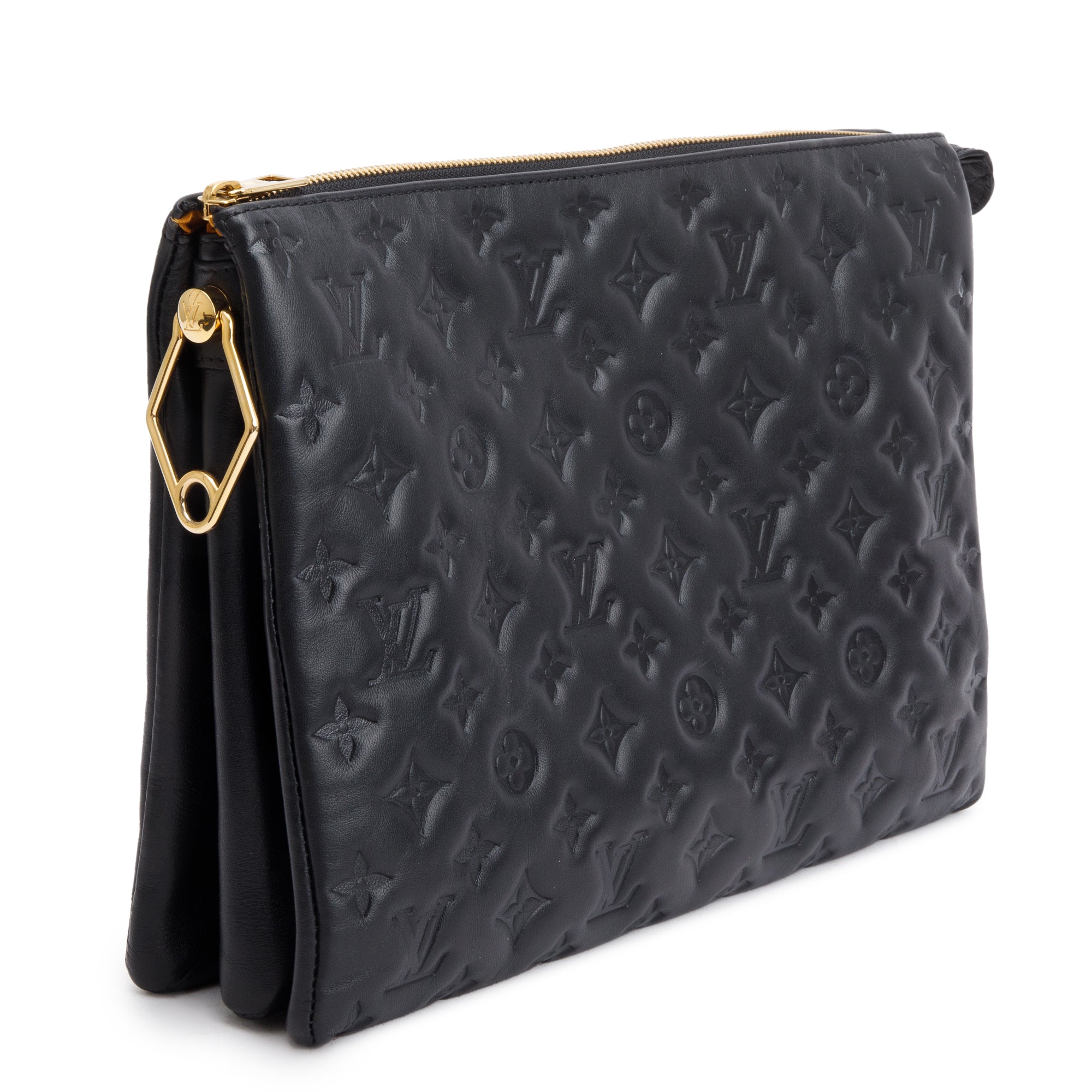 Louis Vuitton 2022 Black Monogram Embossed Lambskin Leather Coussin MM w/ Straps