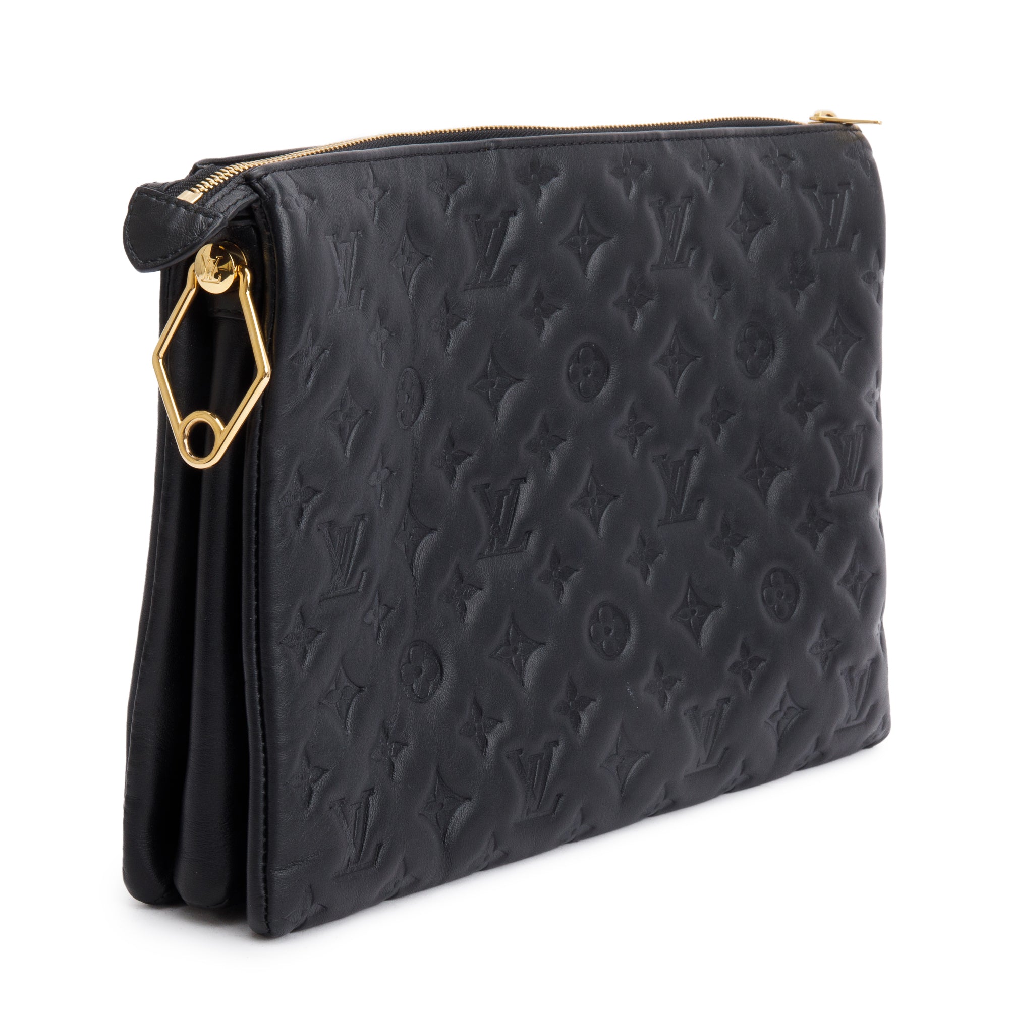 Louis Vuitton 2022 Black Monogram Embossed Lambskin Leather Coussin MM w/ Straps