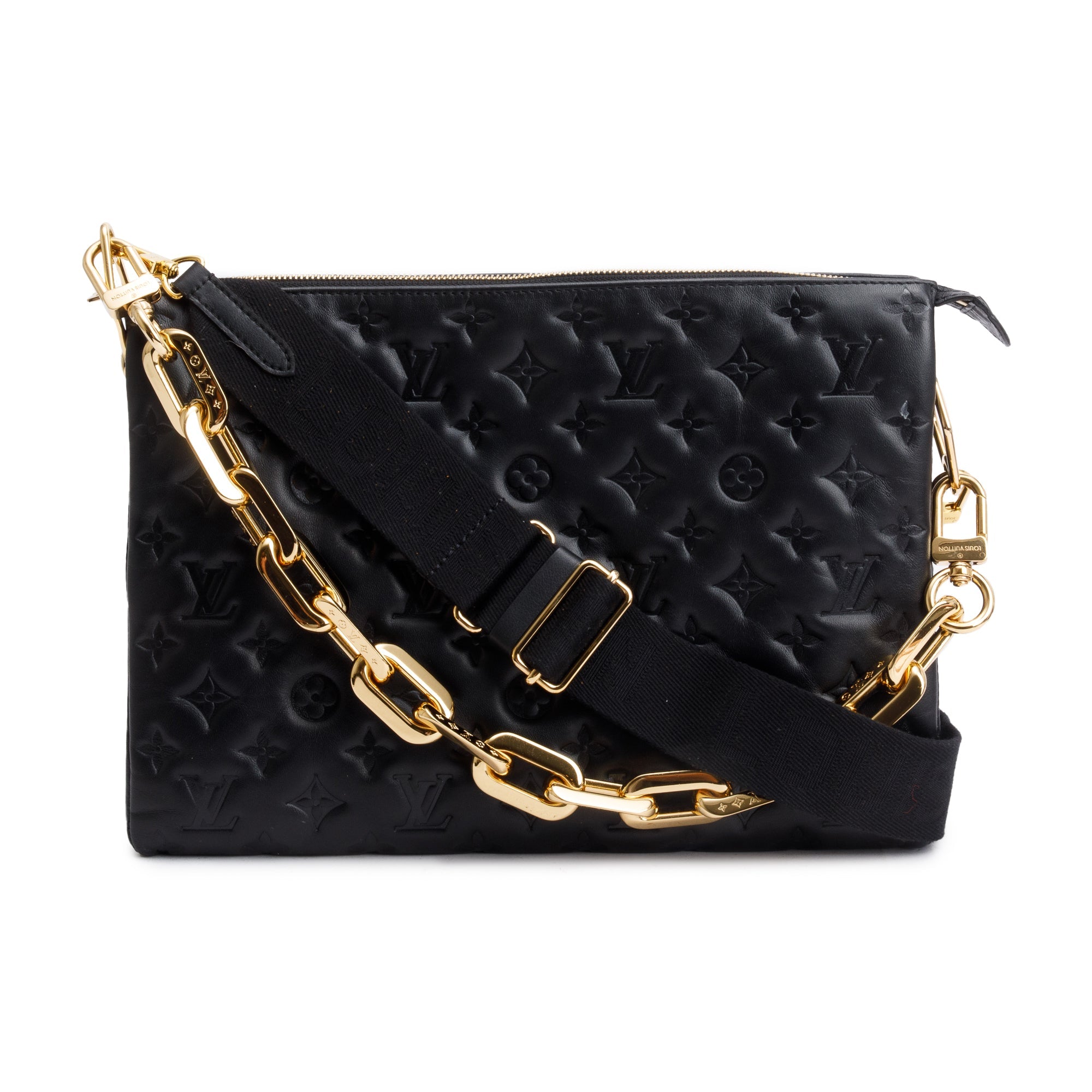 Louis Vuitton 2022 Black Monogram Embossed Lambskin Leather Coussin MM w/ Straps