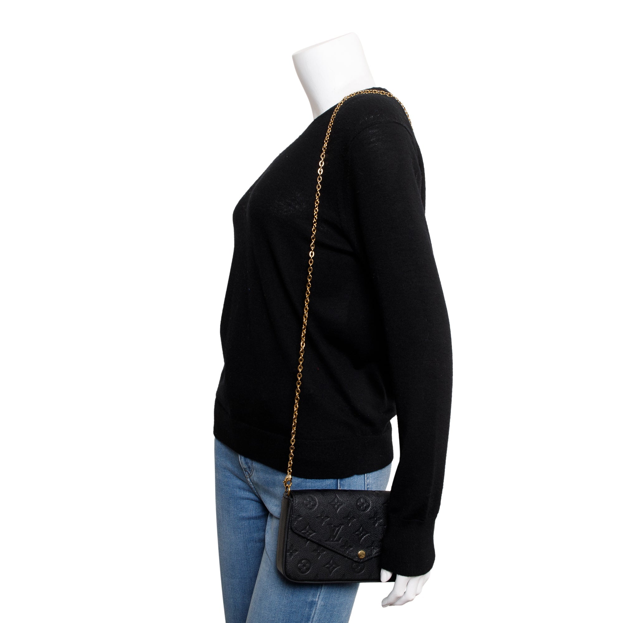 Louis Vuitton 2022 Black Monogram Empreinte Leather Felicie Pochette w/ Box & Inserts