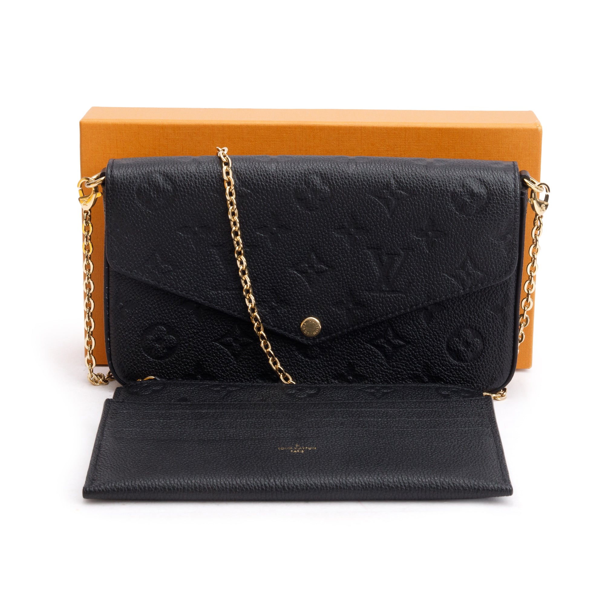 Louis Vuitton 2022 Black Monogram Empreinte Leather Felicie Pochette w/ Insert & Box
