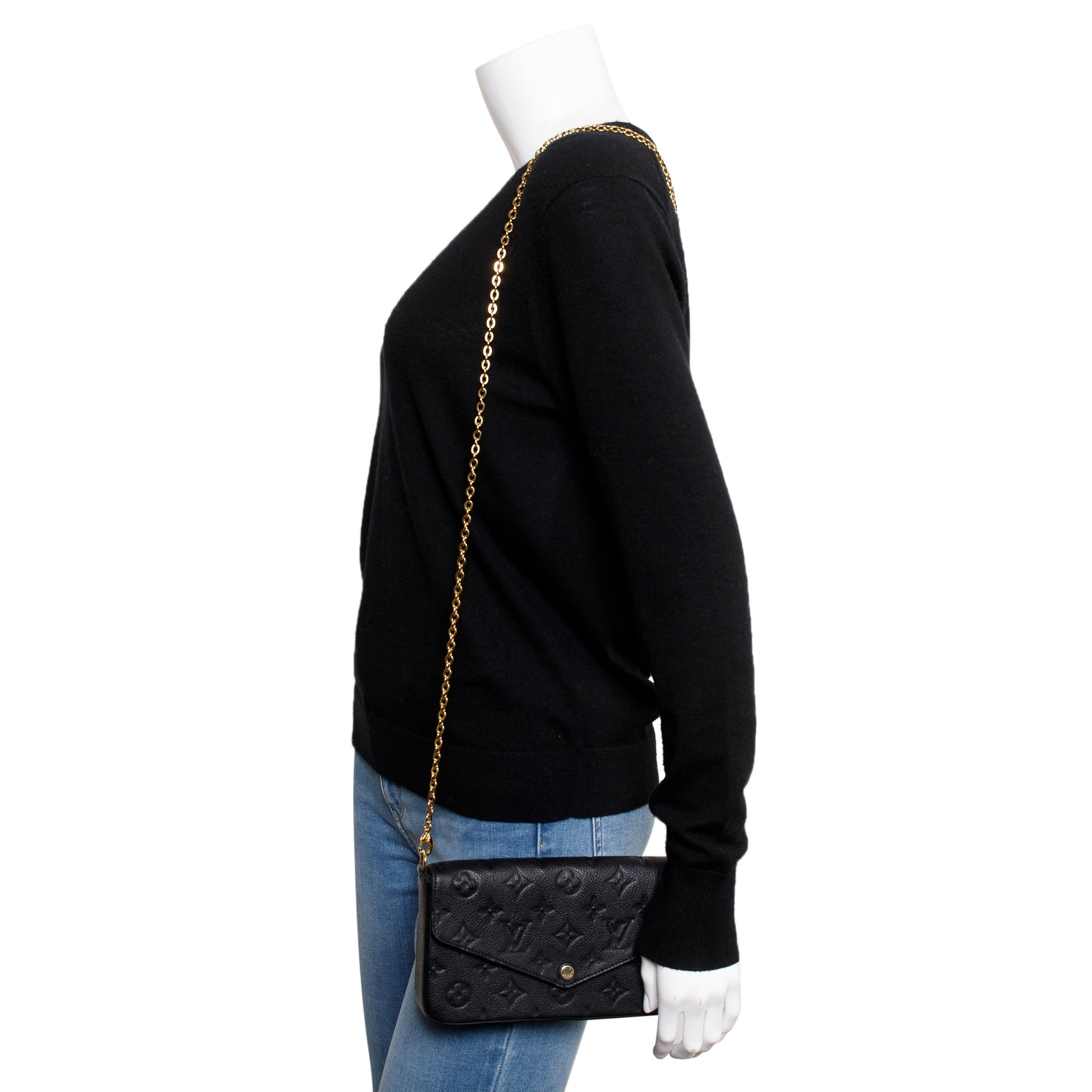 Louis Vuitton 2022 Black Monogram Empreinte Leather Felicie Pochette w/ Receipt & Inserts