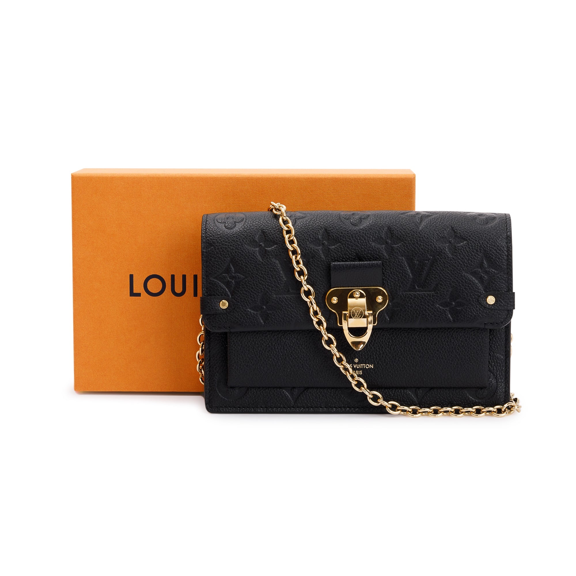 Louis Vuitton 2022 Black Monogram Empreinte Vavin Chain Wallet w/ Box