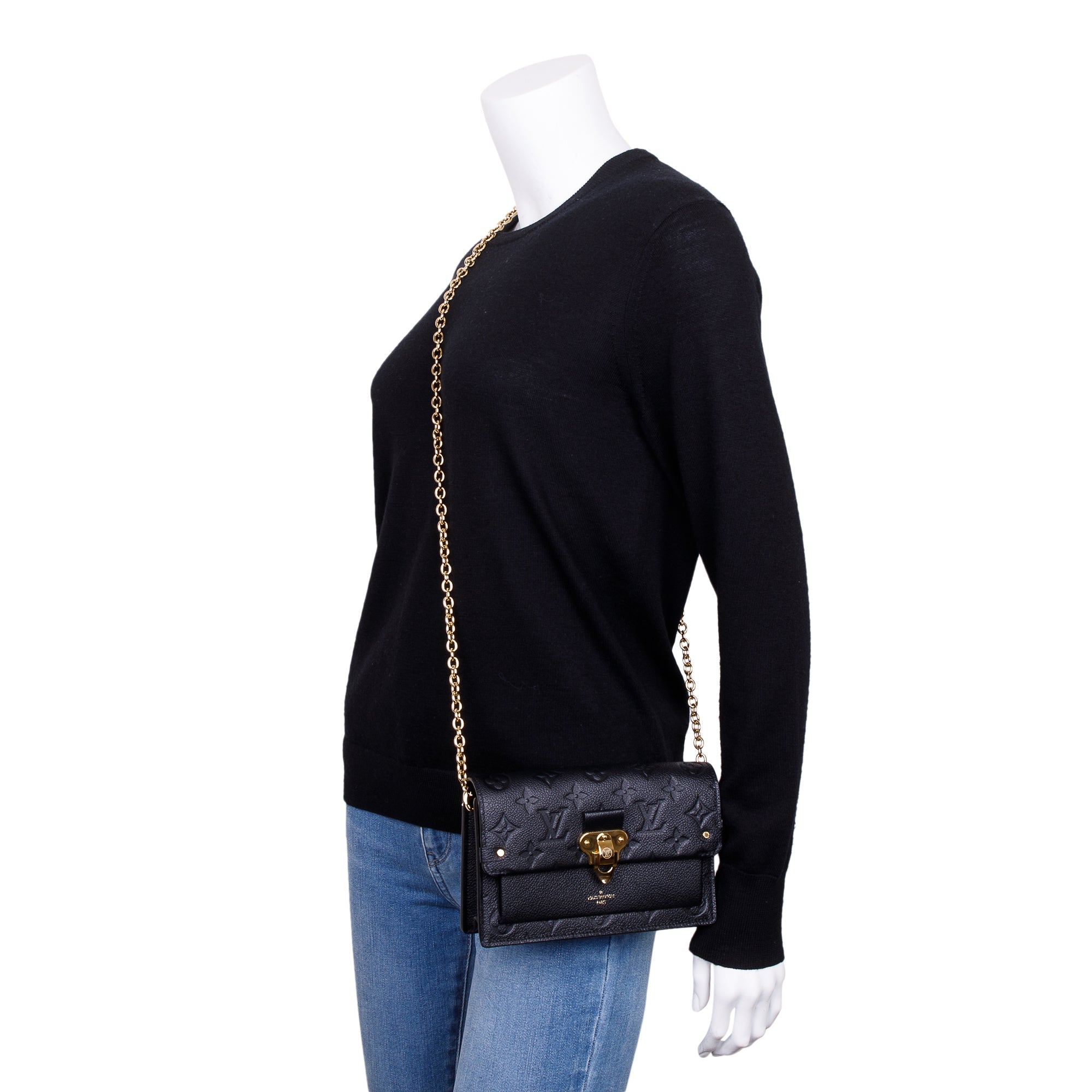 Louis Vuitton 2022 Black Monogram Empreinte Vavin Chain Wallet w/ Box