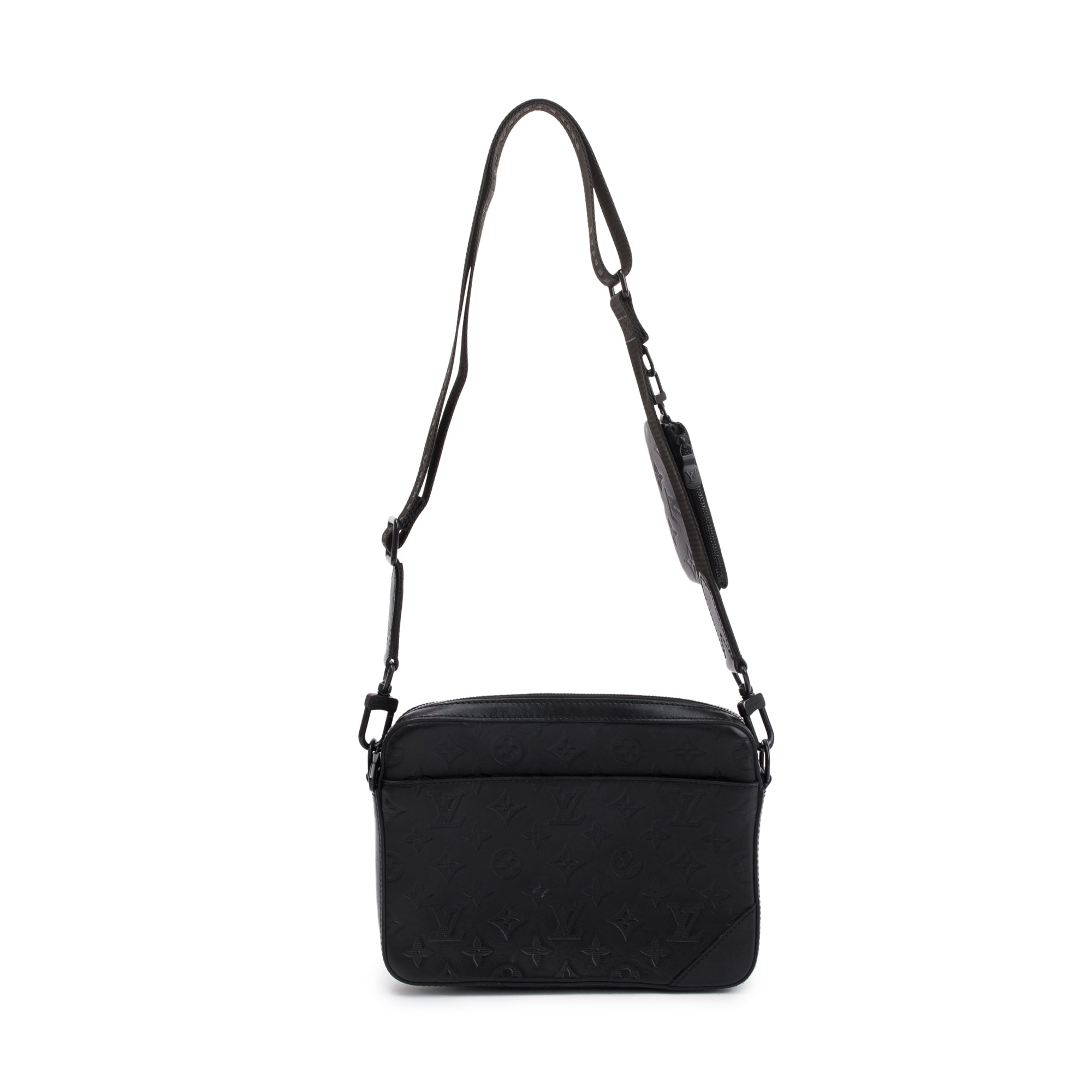 Louis Vuitton 2022 Black Monogram Shadow Embossed Calfskin Leather Duo Messenger Bag
