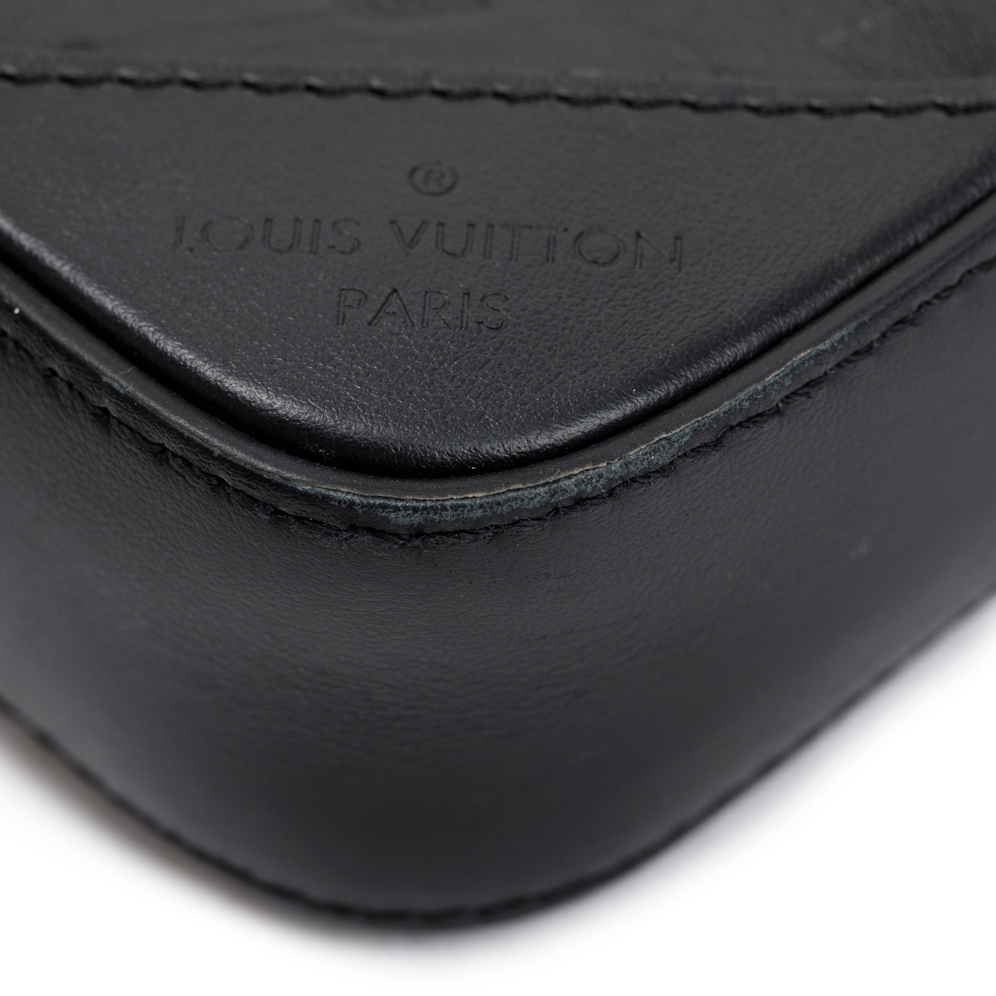 Louis Vuitton 2022 Black Monogram Shadow Embossed Calfskin Leather Duo Messenger Bag
