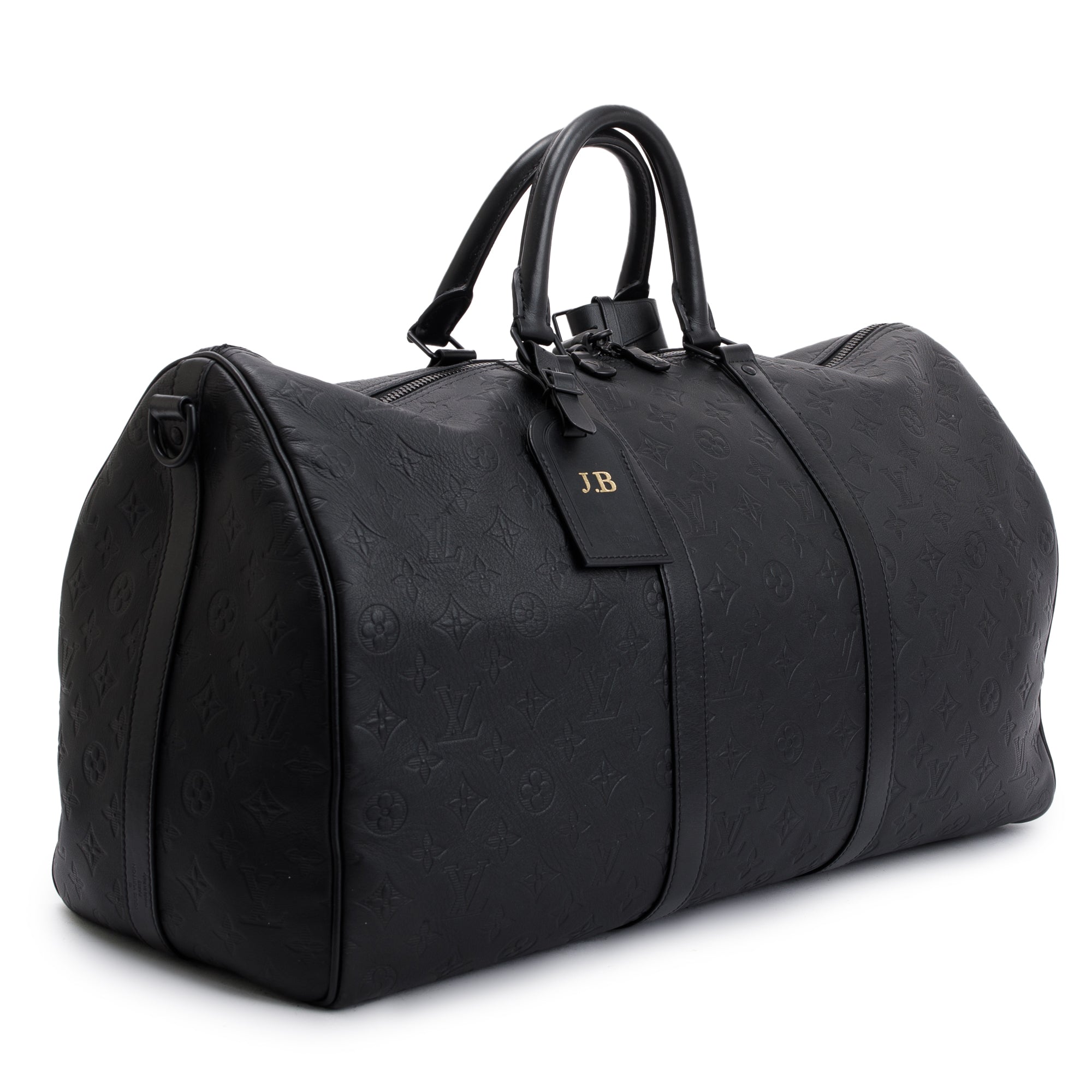 Louis Vuitton 2022 Black Monogram Shadow Embossed Keepall Bandouliere 50 w/ Strap