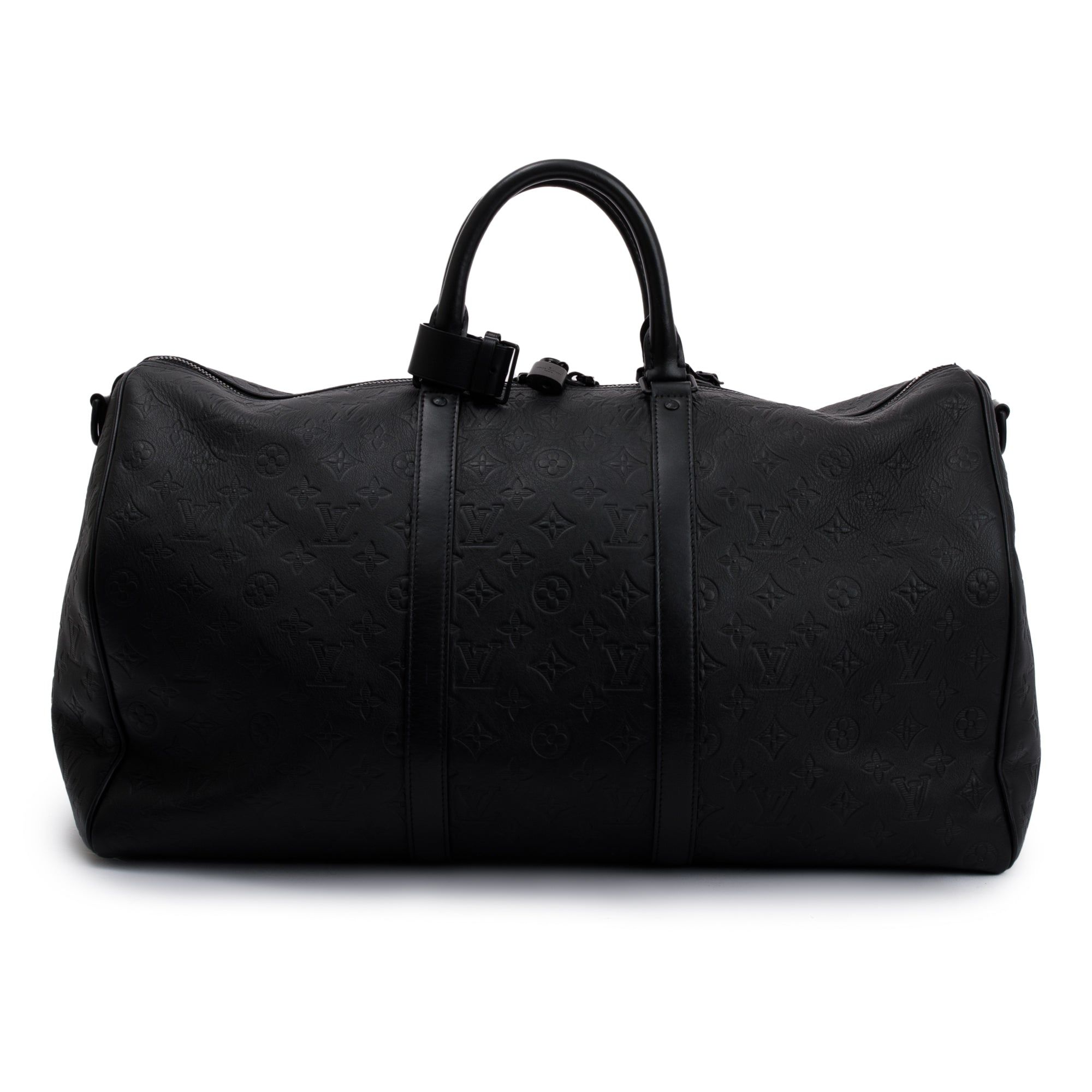 Louis Vuitton 2022 Black Monogram Shadow Embossed Keepall Bandouliere 50 w/ Strap