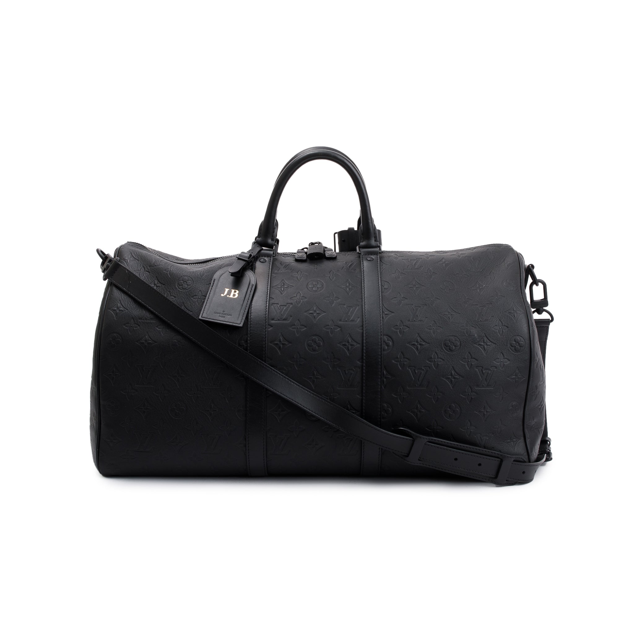 Louis Vuitton 2022 Black Monogram Shadow Embossed Keepall Bandouliere 50 w/ Strap