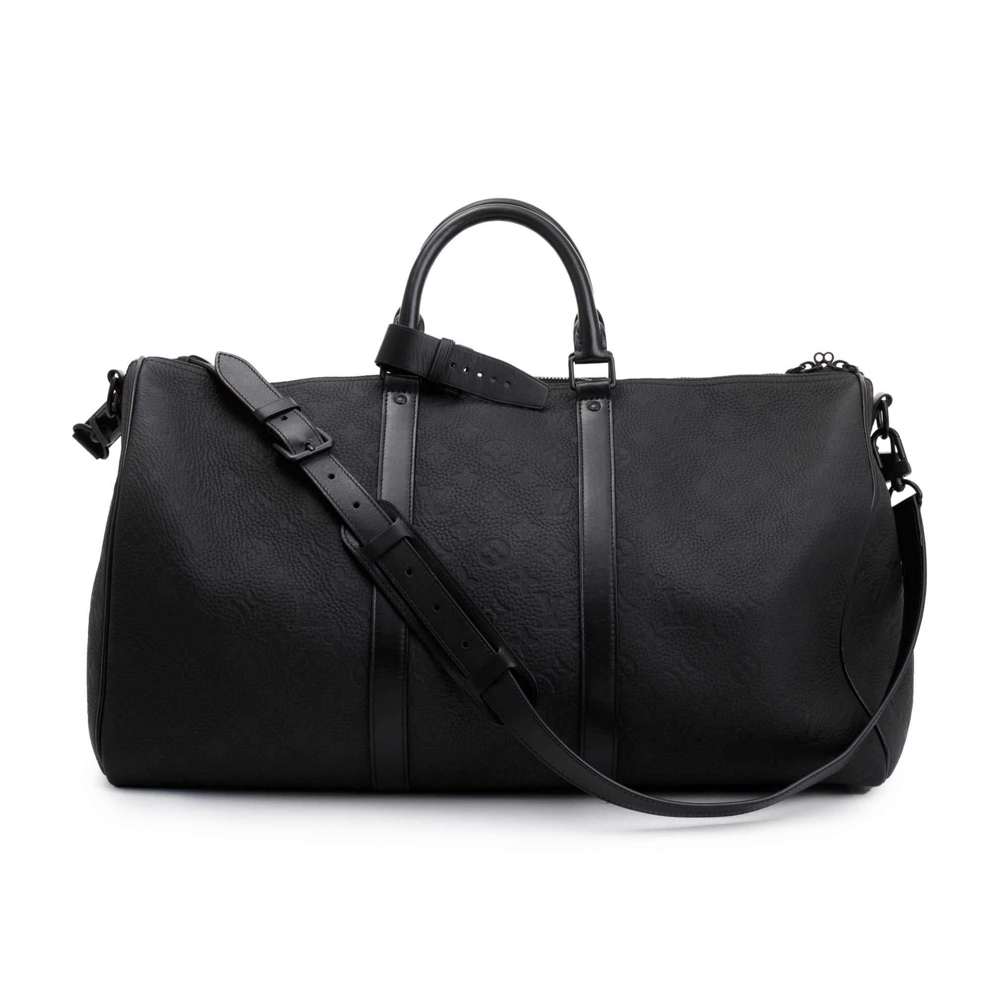 Louis Vuitton 2022 Black Taurillon Monogram Embossed Leather Keepall Bandouliere 50 w/ Strap