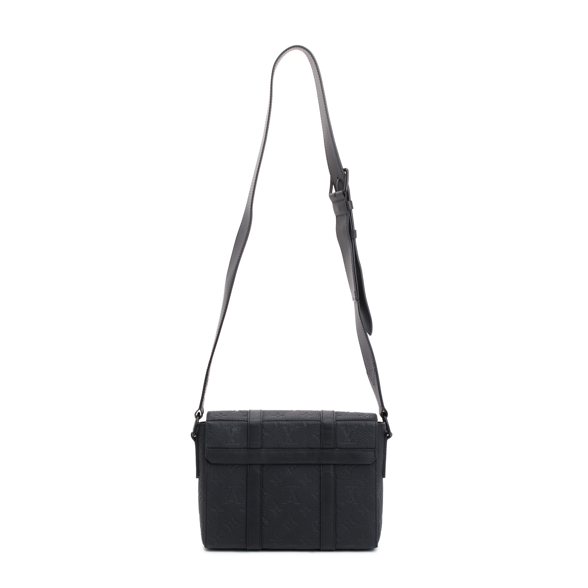 Louis Vuitton 2022 Black Taurillon Monogram Embossed Leather Soft Trunk Messenger Bag