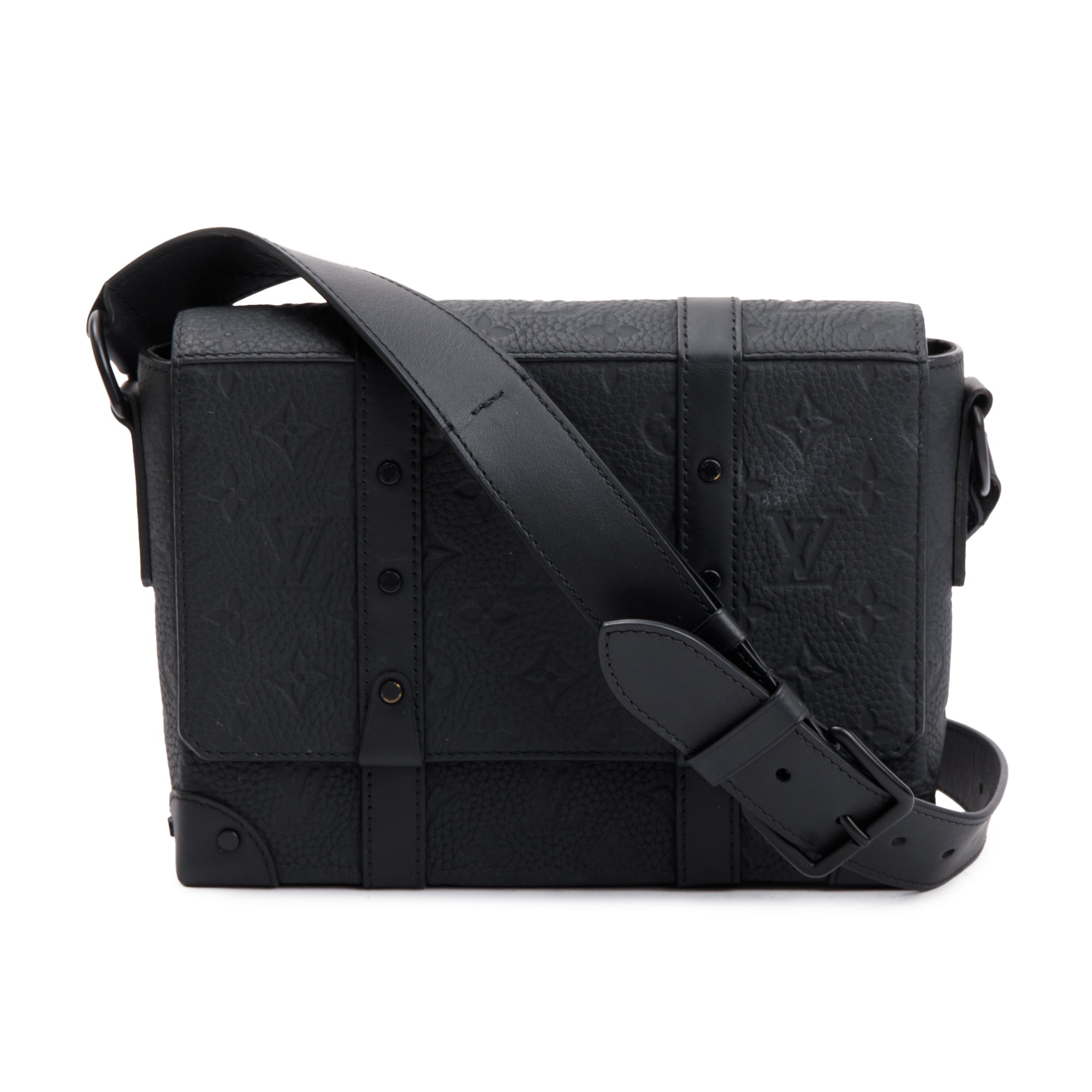 Louis Vuitton 2022 Black Taurillon Monogram Embossed Leather Soft Trunk Messenger Bag