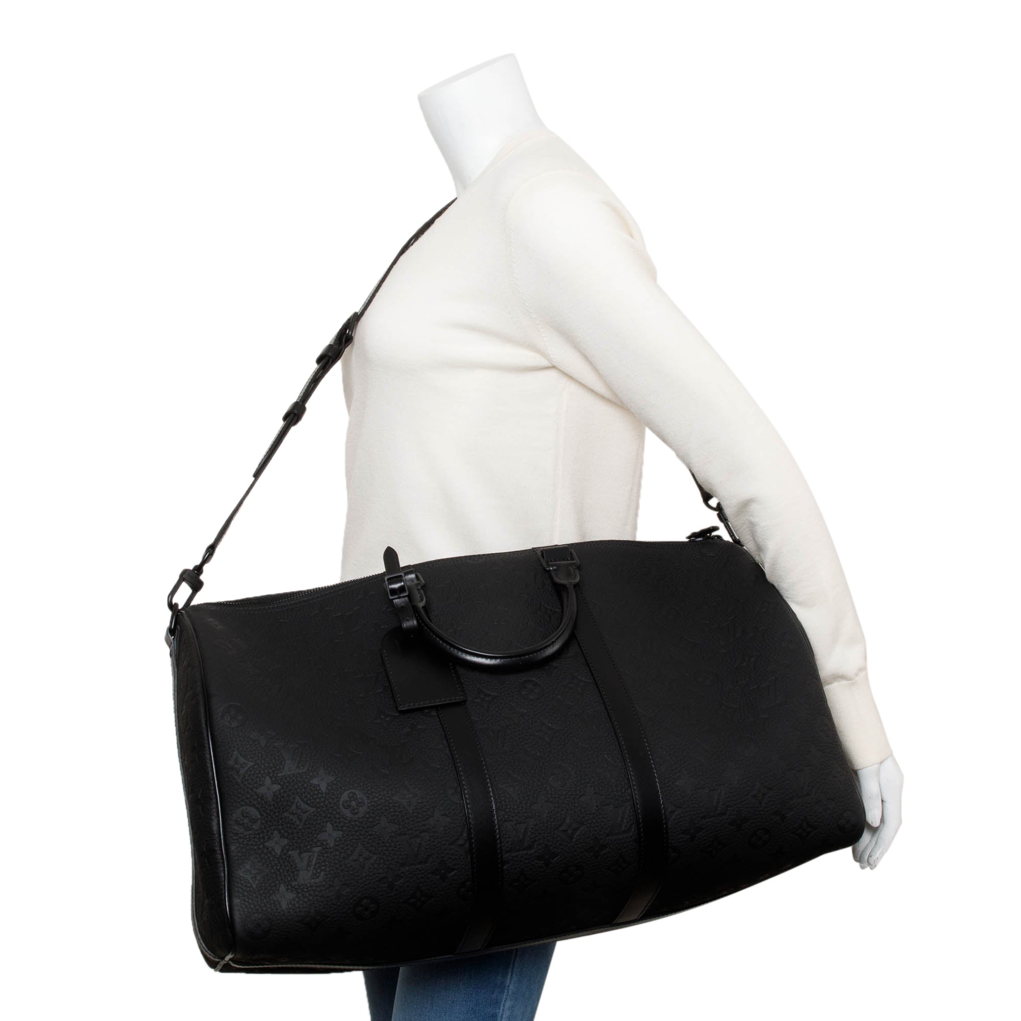Louis Vuitton 2022 Black Taurillon Monogram Keepall Bandouliere 50