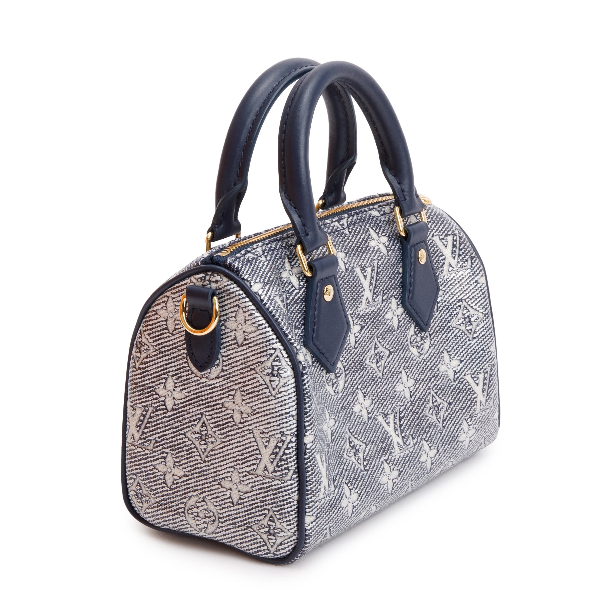 Louis Vuitton 2022 Blue Monoglam Jacquard Canvas Speedy Bandouliere 20 w/ Strap & Box