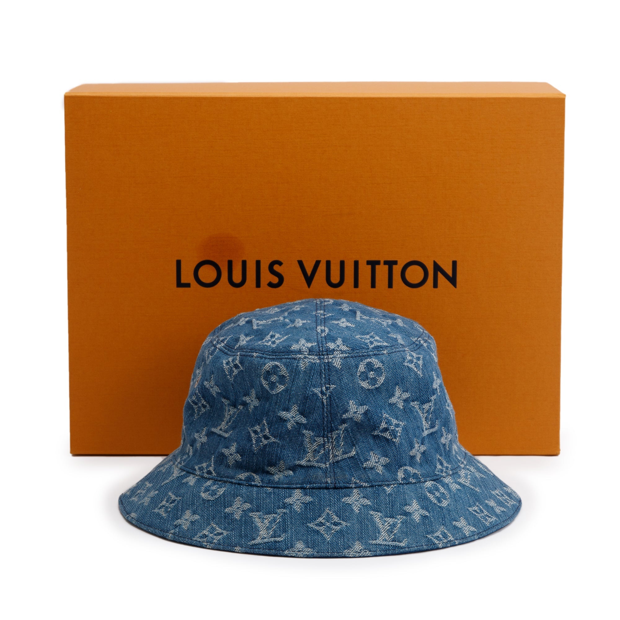 Louis Vuitton 2022 Blue Monogram Denim Essential Bucket Hat, Size 62 w/ Box