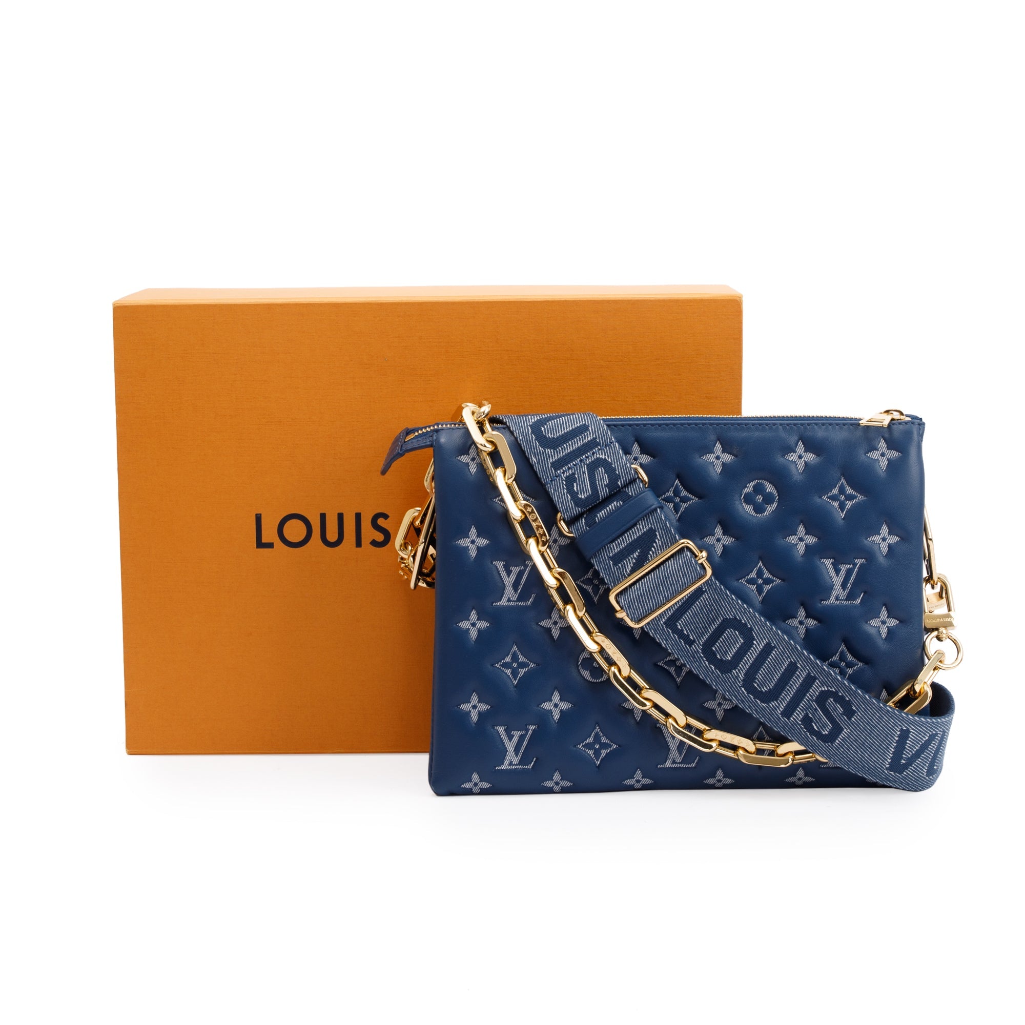 Louis Vuitton 2022 Blue Monogram Embossed Lambskin Leather Coussin PM w/ Box