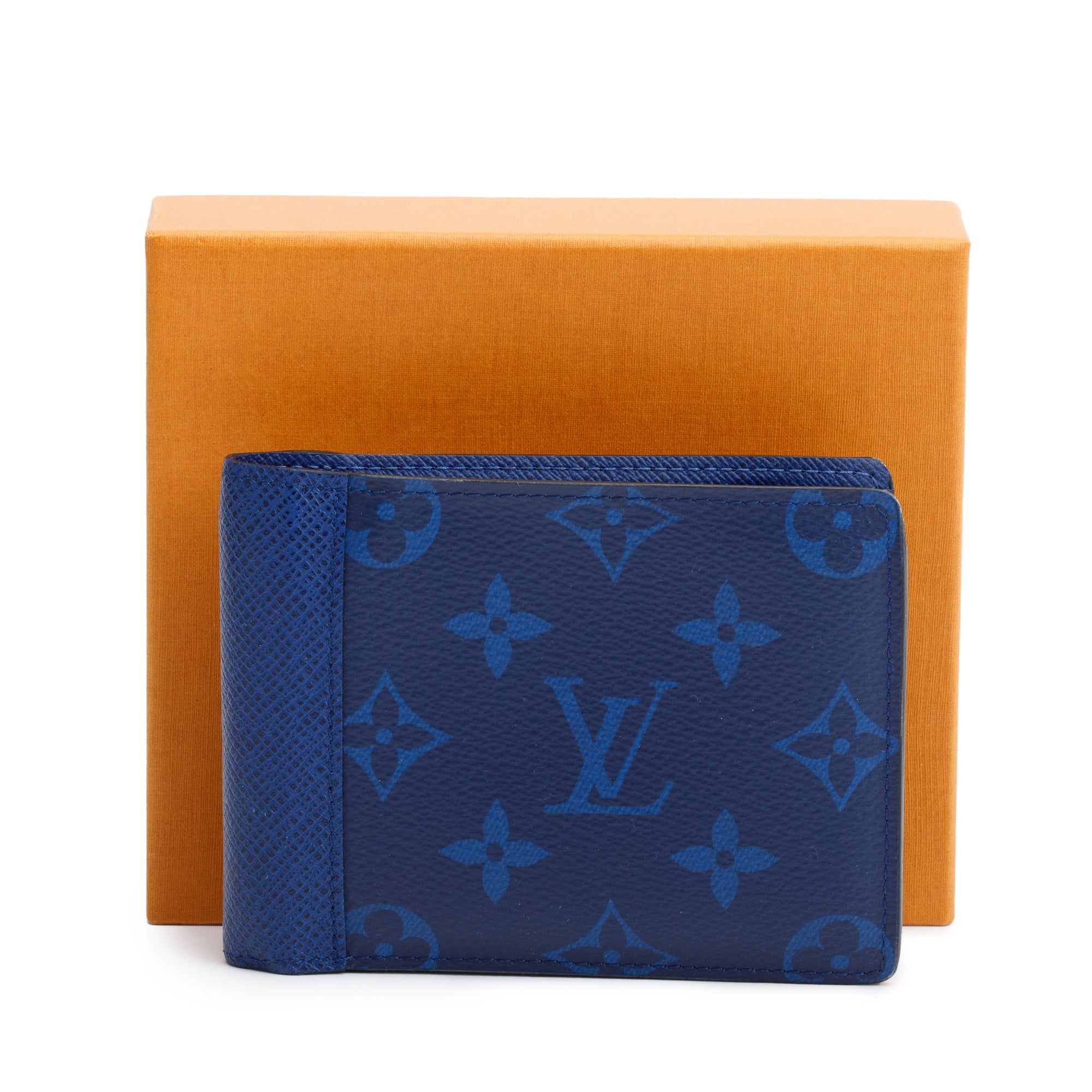 Louis Vuitton 2022 Blue Taiga Leather & Monogram Multiple Wallet w/ Box