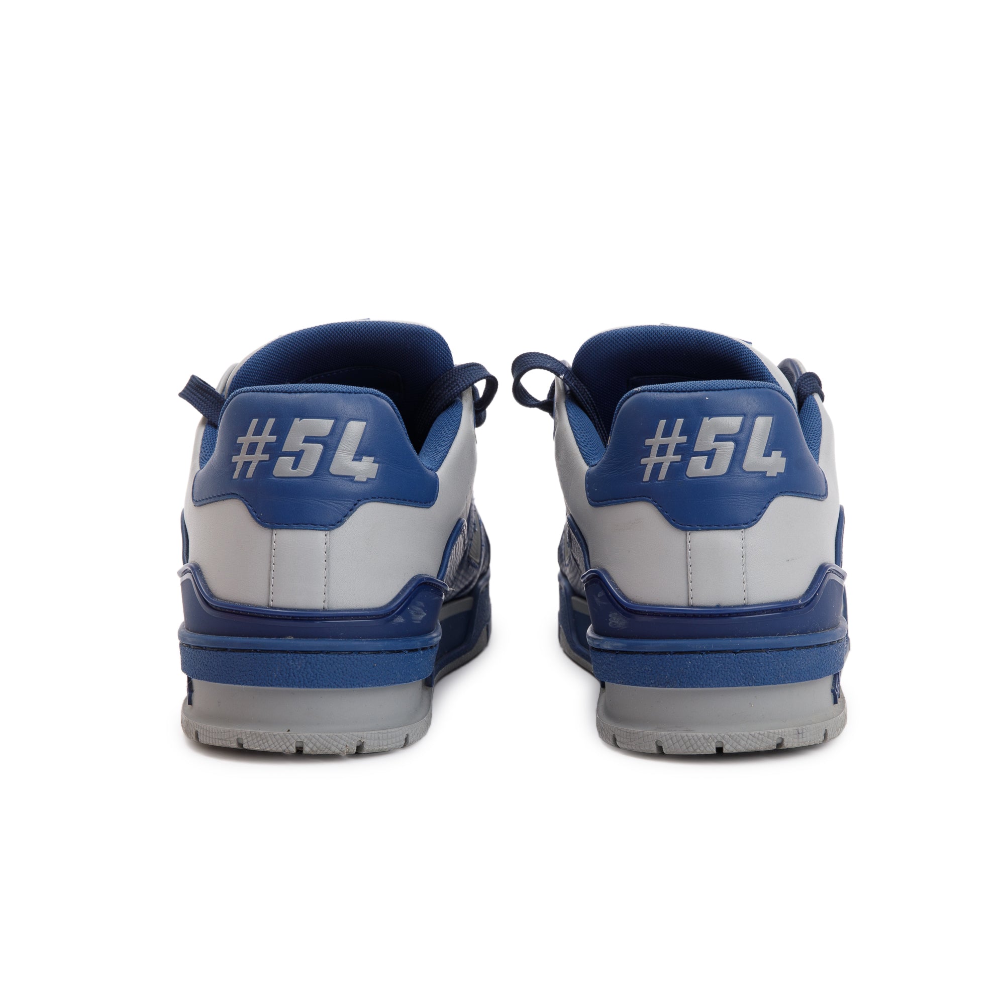 Louis Vuitton 2022 Blue/Grey Calfskin LV Trainer Sneakers, Size 7.5 w/ Box