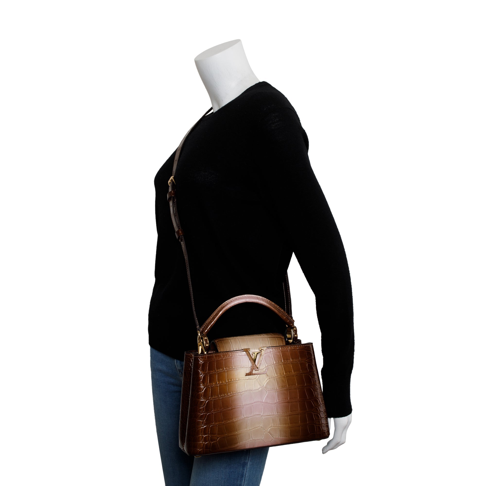 Louis Vuitton 2022 Brown/ Gold Alligator Ombre Capucines BB w/ Strap, Box & Papers