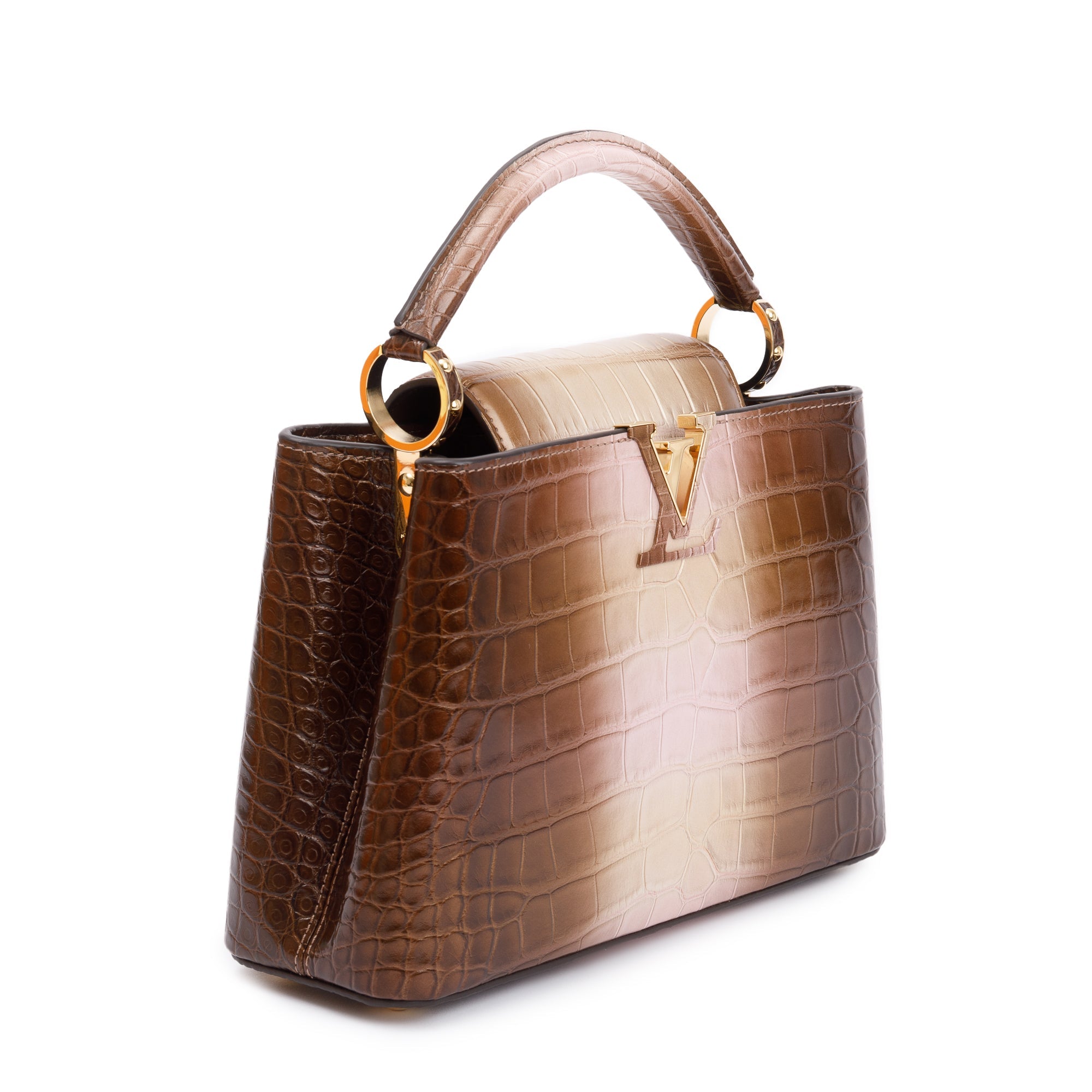 Louis Vuitton 2022 Brown/ Gold Alligator Ombre Capucines BB w/ Strap, Box & Papers