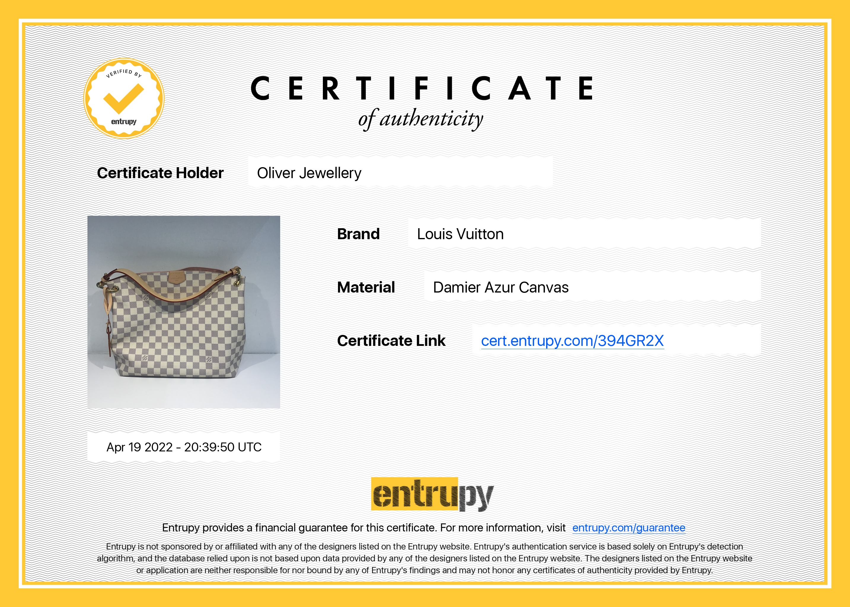 Louis Vuitton 2022 Damier Azur Graceful PM w/ Receipt