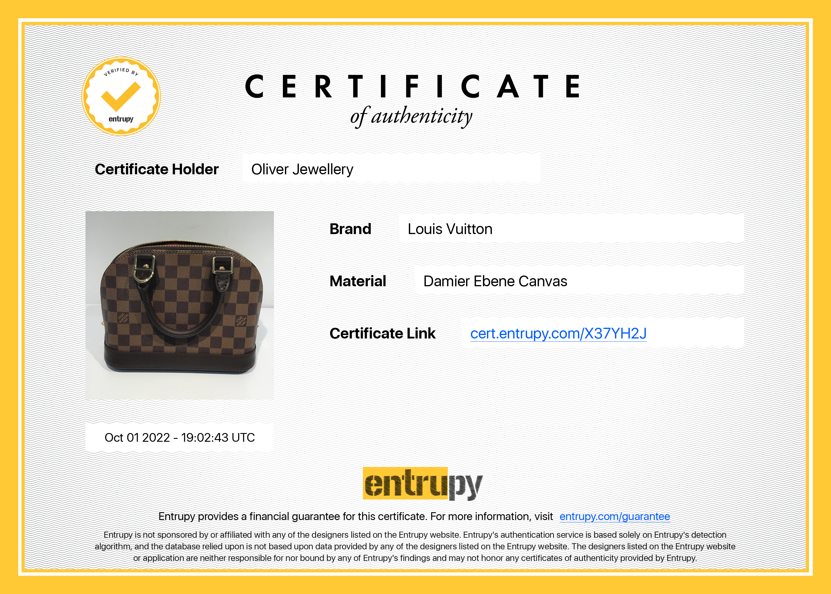 Louis Vuitton 2022 Damier Ebene Alma BB w/ Box